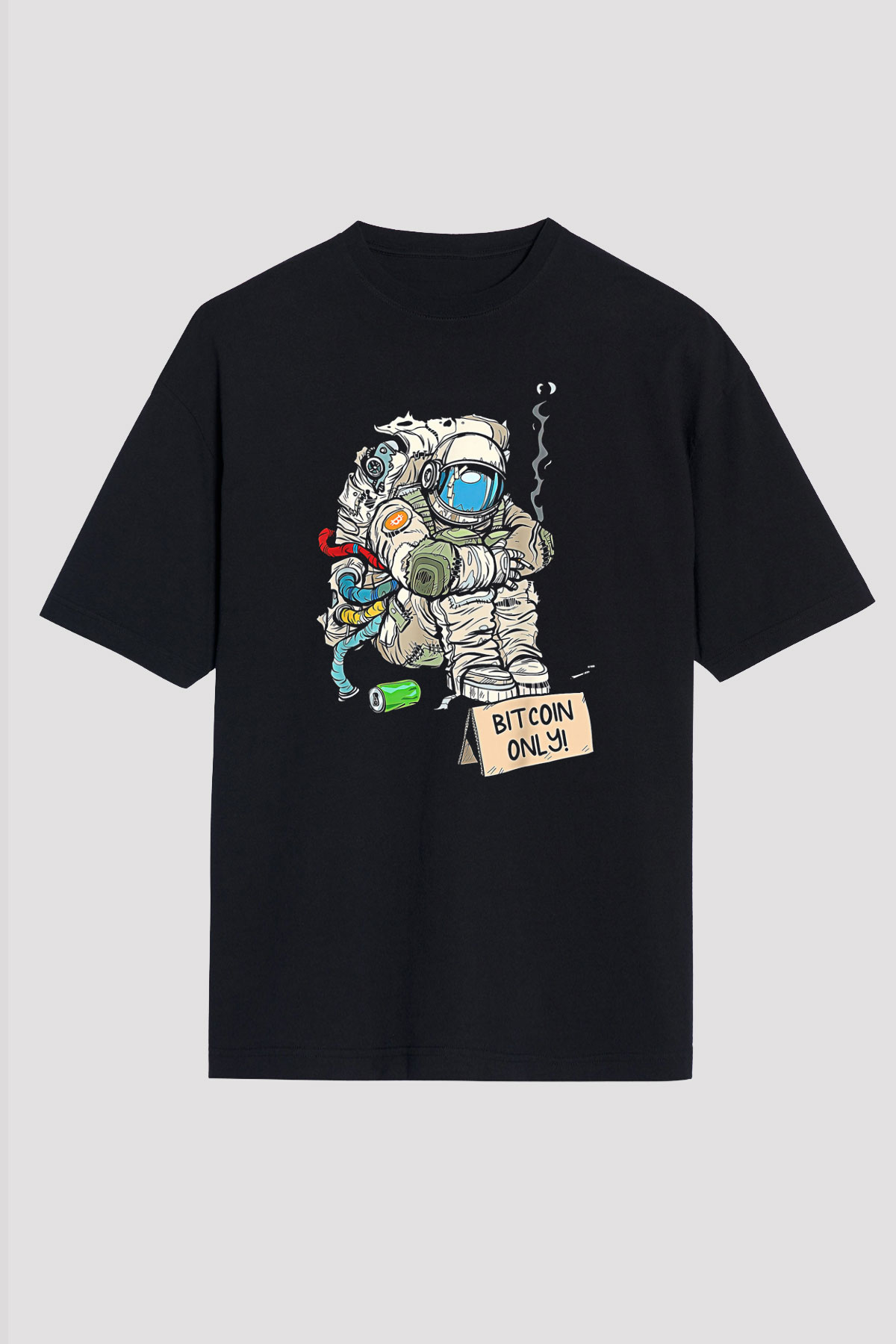 Bitcoin Baskılı Unisex Siyah Oversize Tişört - Tshirt