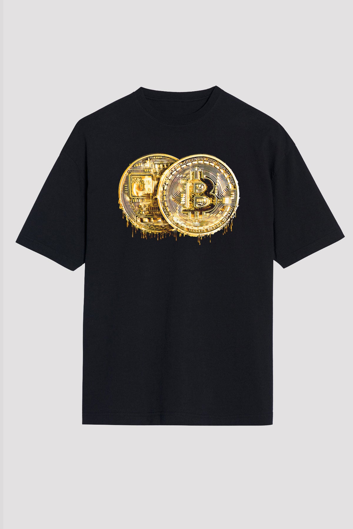 Bitcoin Baskılı Unisex Siyah Oversize Tişört - Tshirt