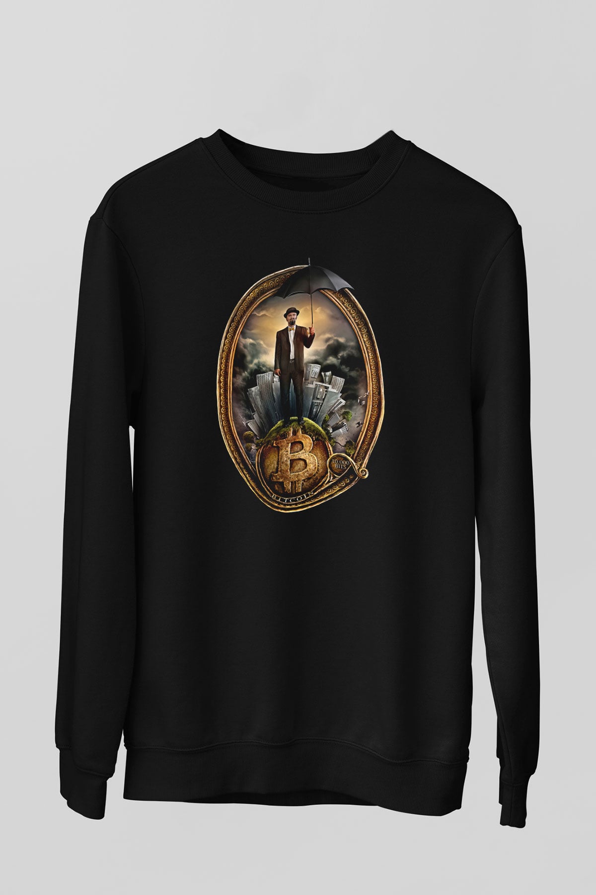 Bitcoin Baskılı Unisex Siyah Sweatshirt