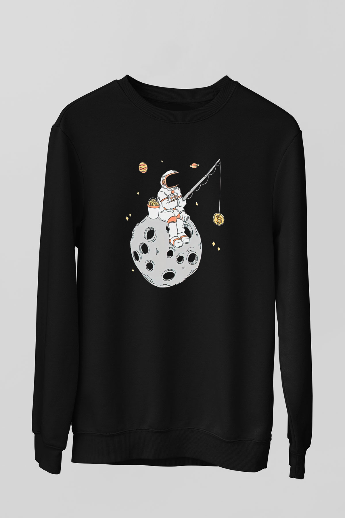 Bitcoin Baskılı Unisex Siyah Sweatshirt