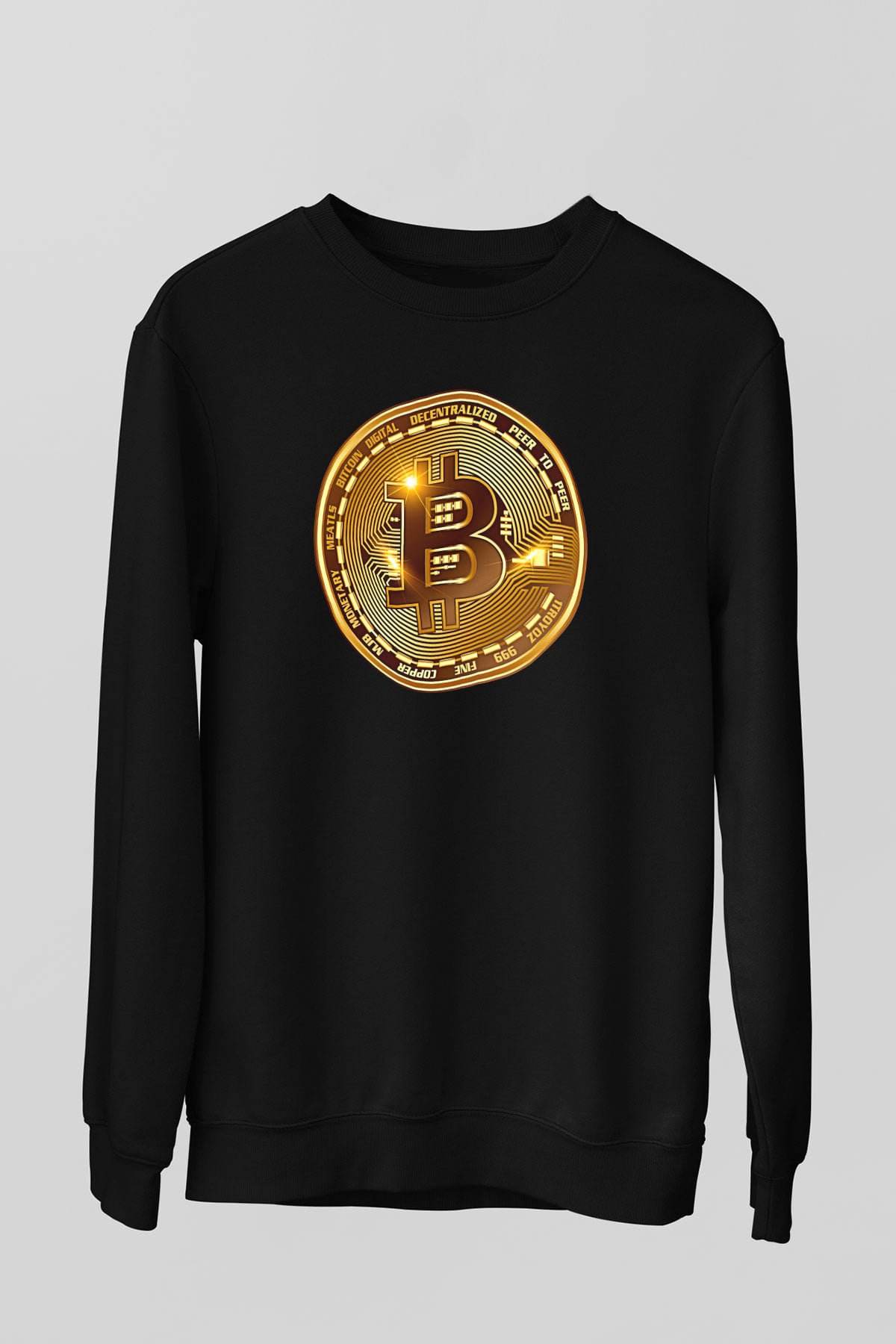 Bitcoin Baskılı Unisex Siyah Sweatshirt