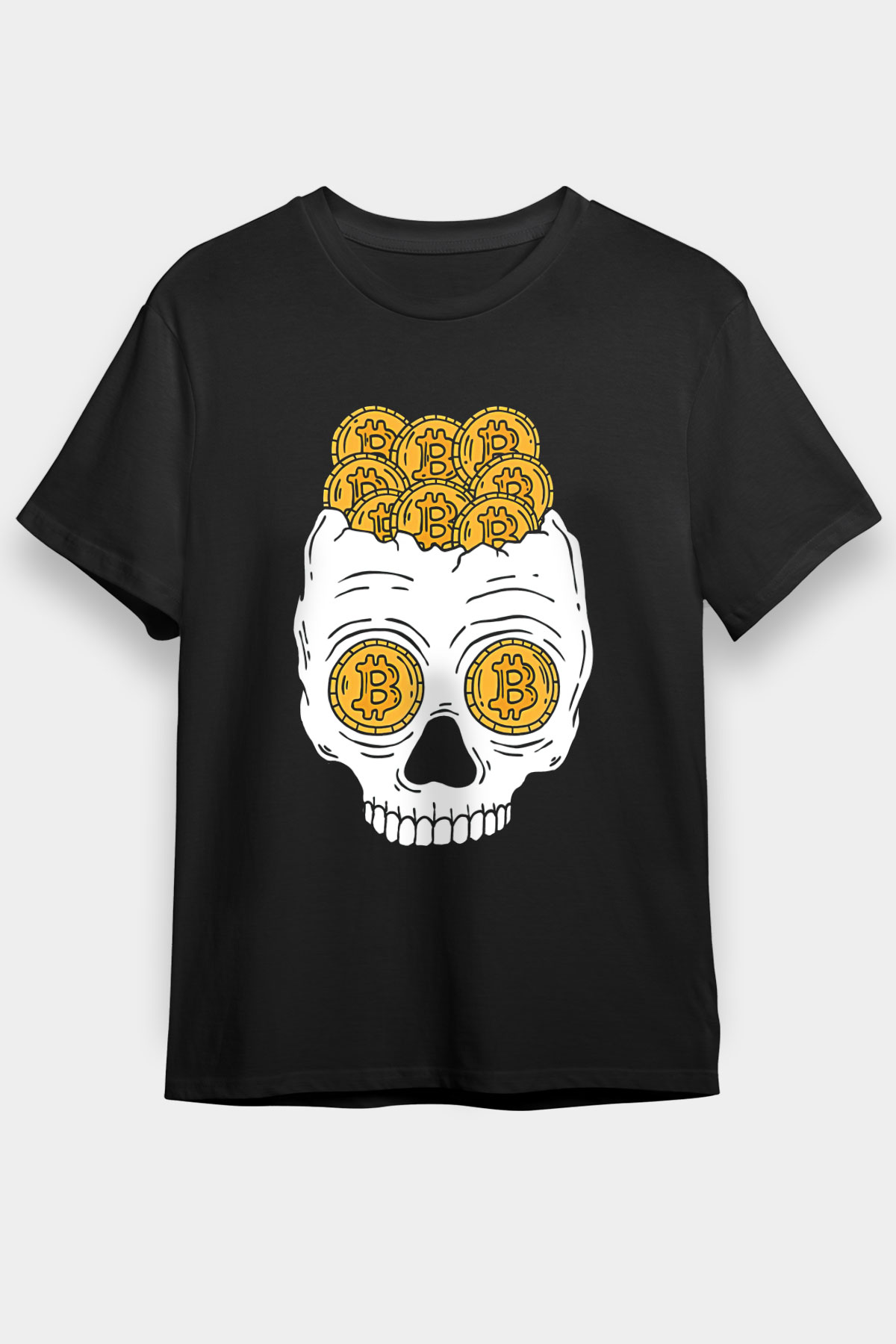 Bitcoin Baskılı Unisex Siyah Tişört - Tshirt