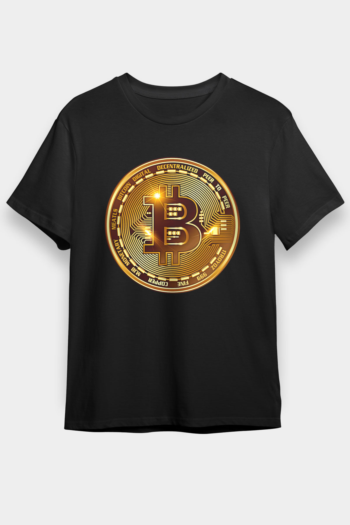 Bitcoin Baskılı Unisex Siyah Tişört - Tshirt