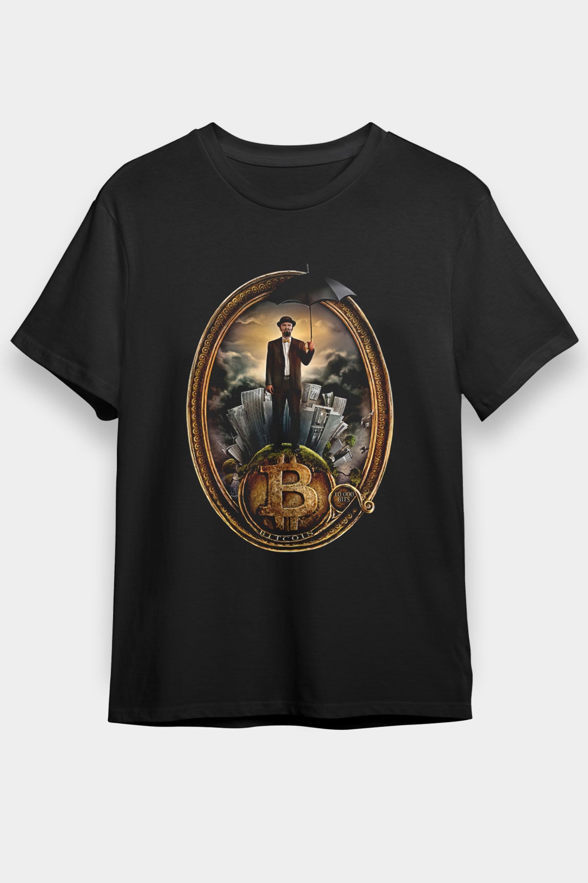 Bitcoin Baskılı Unisex Siyah Tişört - Tshirt