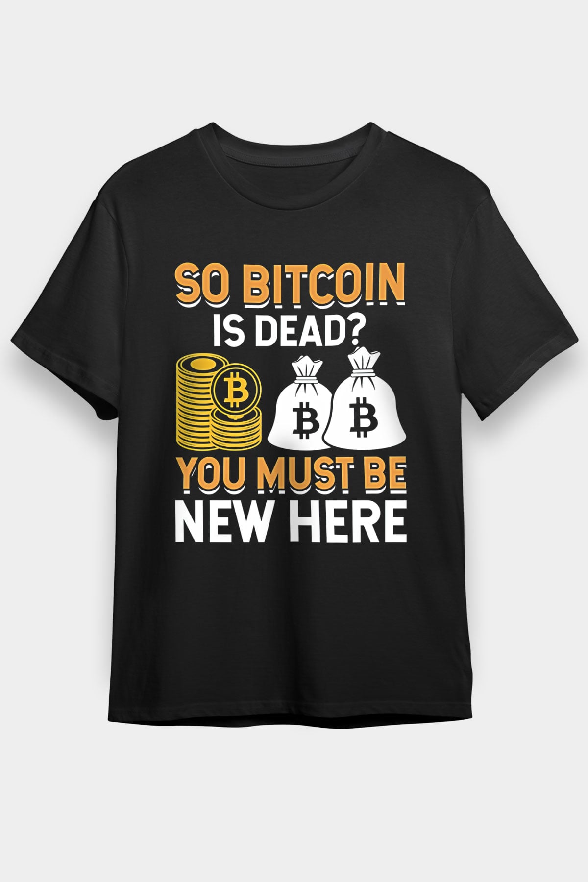 Bitcoin Baskılı Unisex Siyah Tişört - Tshirt