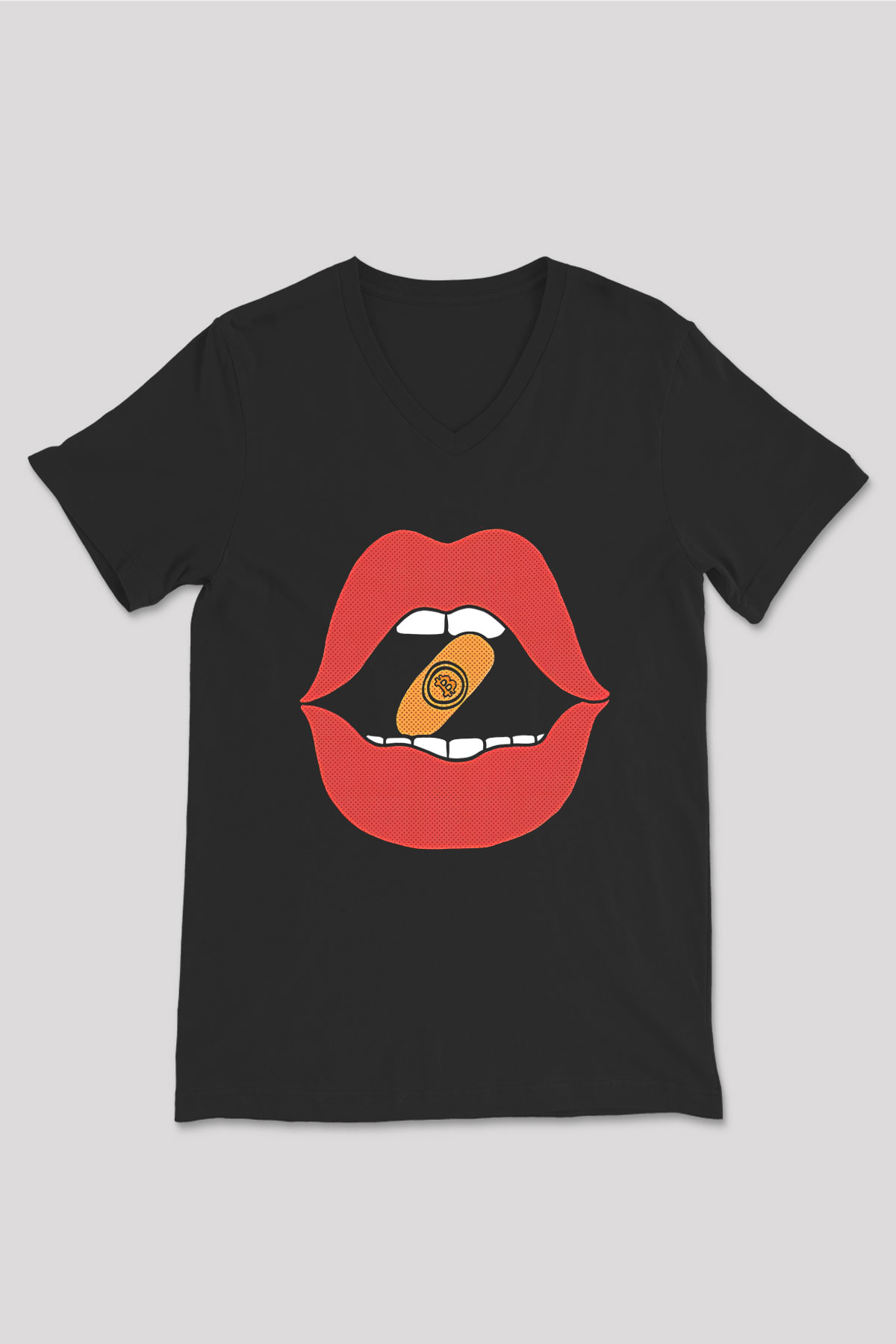 Bitcoin Baskılı Unisex Siyah V Yaka Tişört - Tshirt