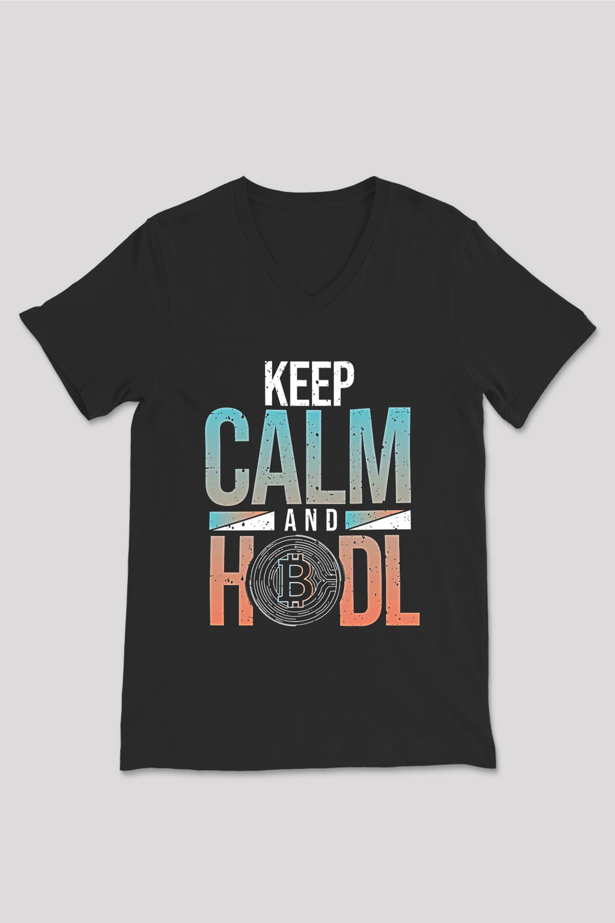 Bitcoin Baskılı Unisex Siyah V Yaka Tişört - Tshirt