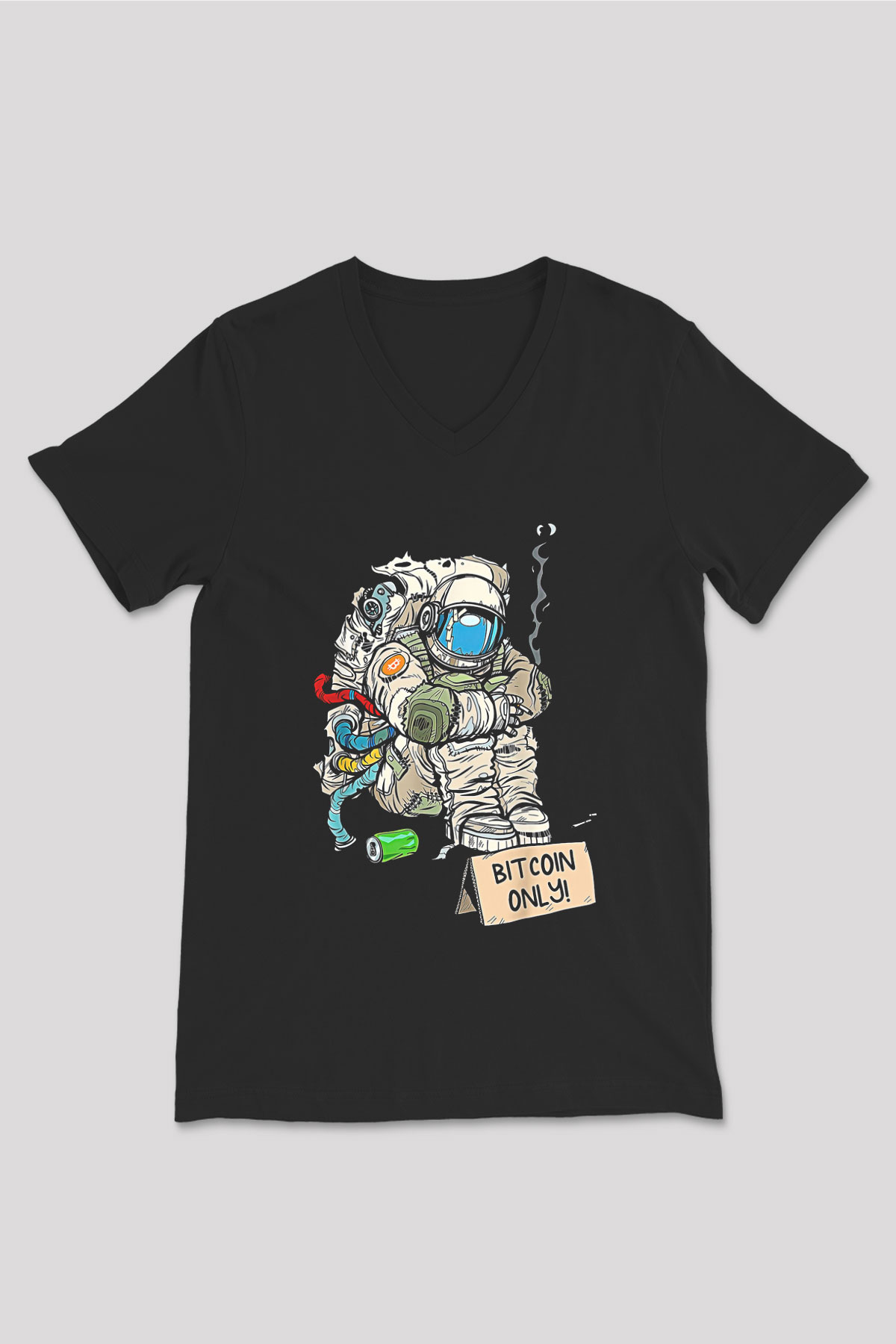 Bitcoin Baskılı Unisex Siyah V Yaka Tişört - Tshirt