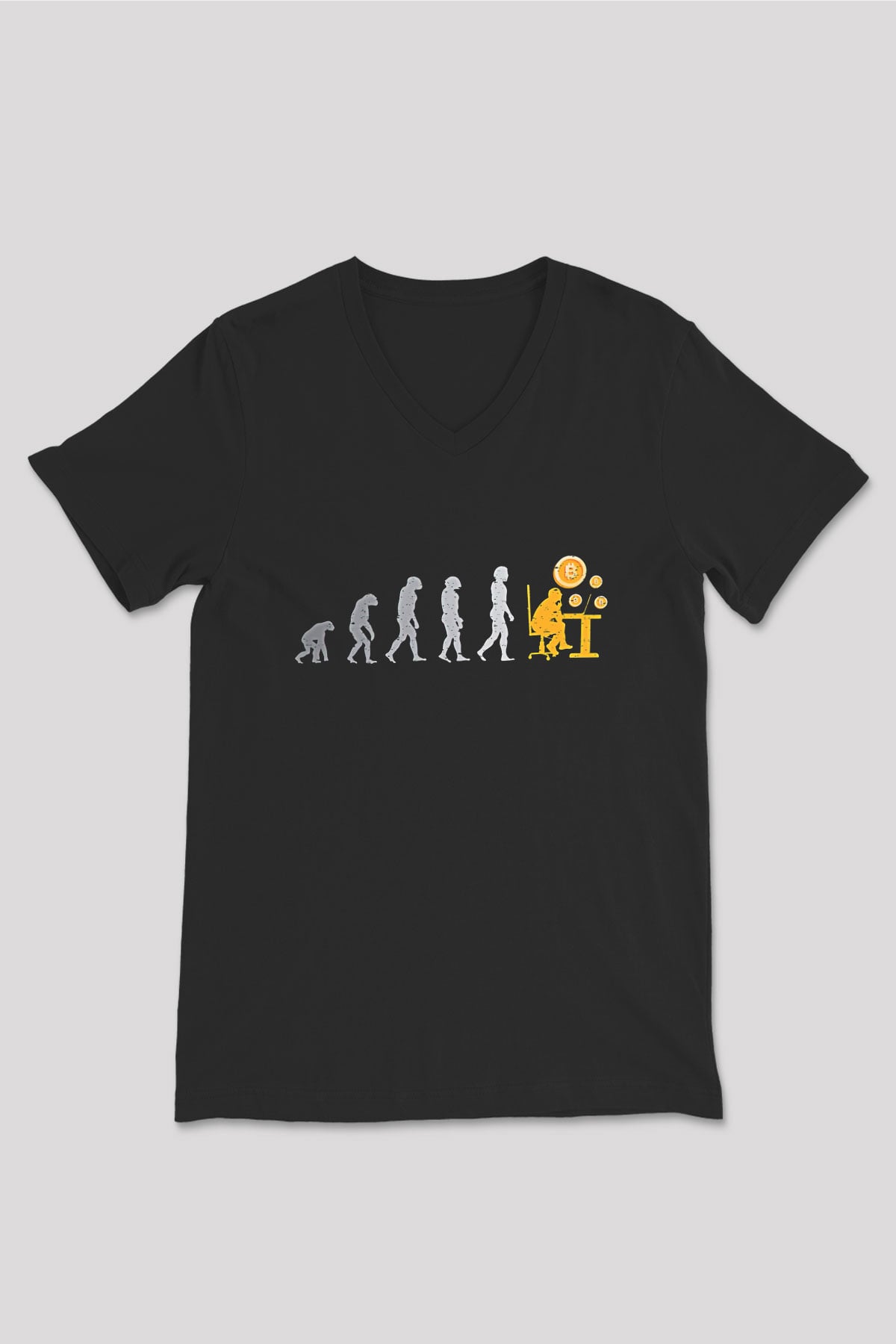 Bitcoin Baskılı Unisex Siyah V Yaka Tişört - Tshirt