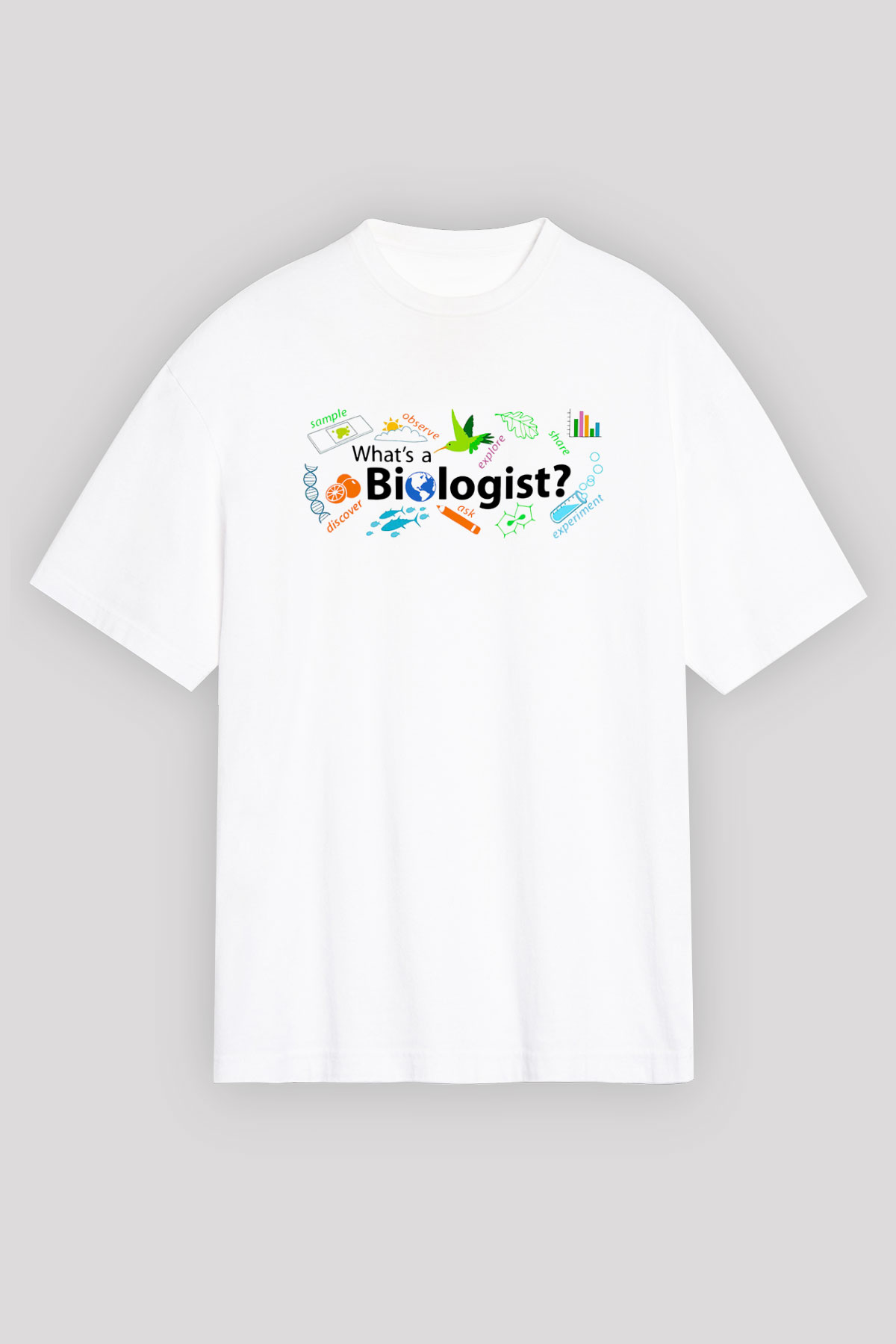 Biyolog Beyaz Unisex Oversize Tişört T-Shirt