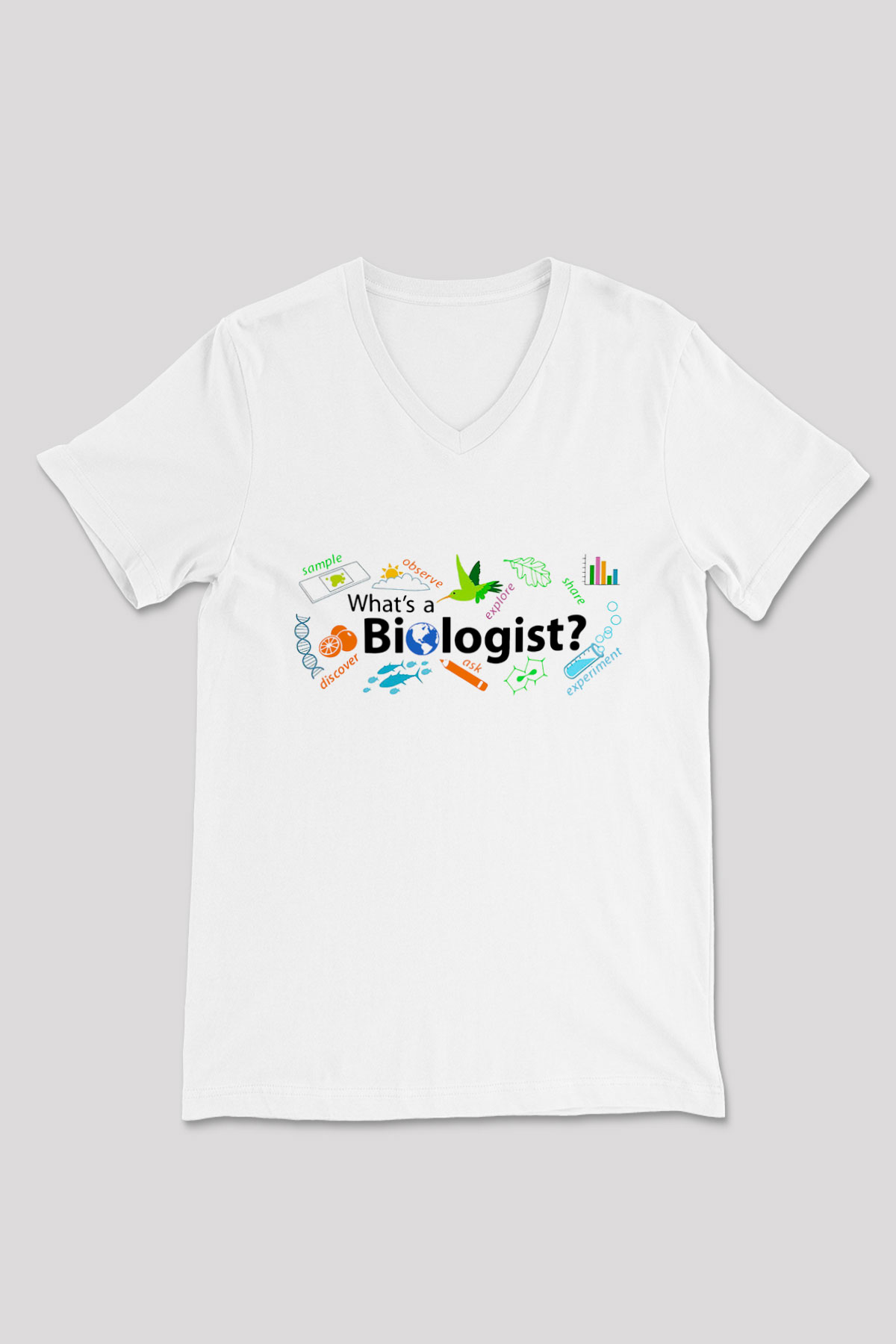Biyolog Beyaz Unisex V Yaka Tişört T-Shirt