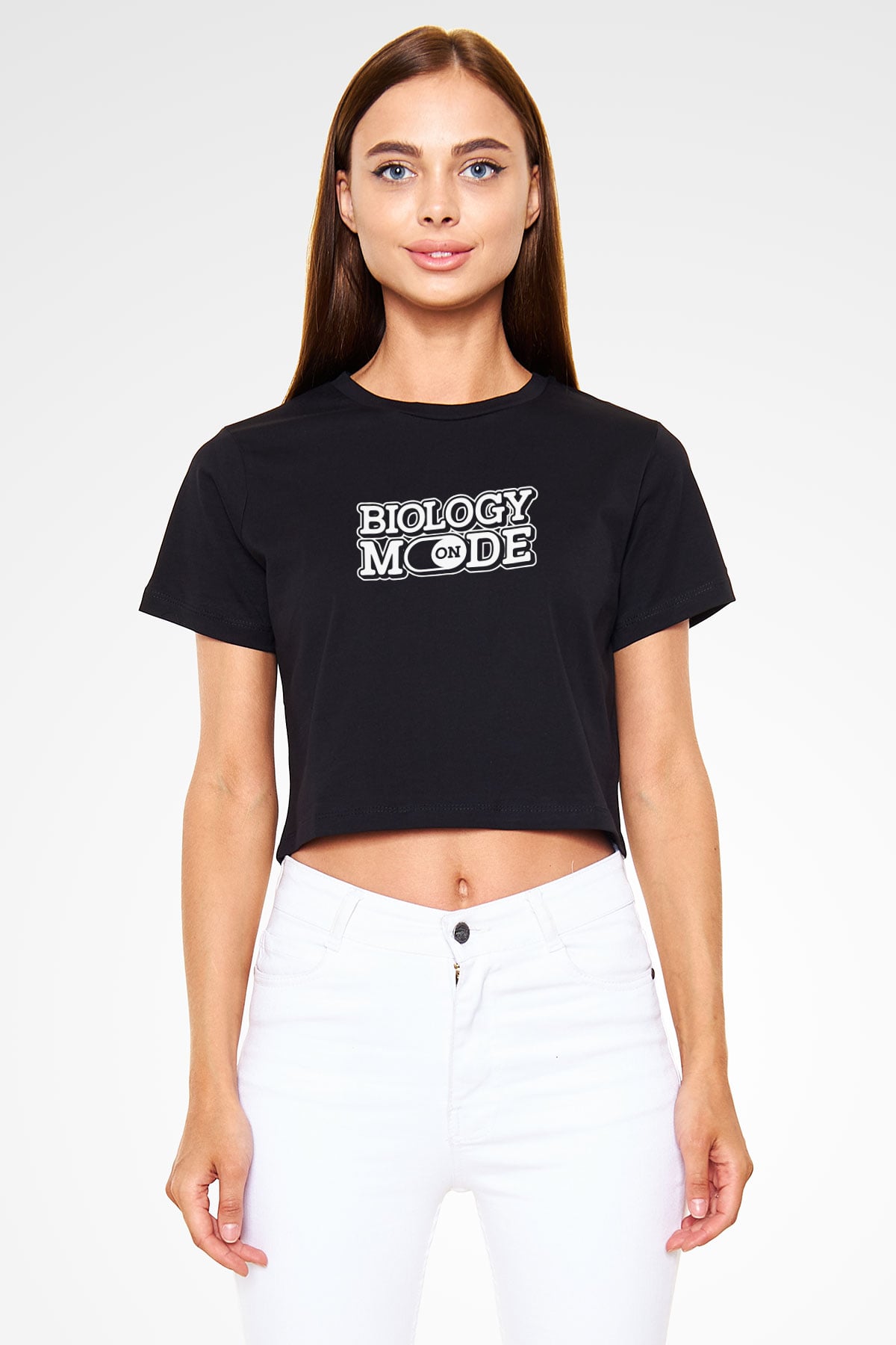 Biyoloji Baskılı Crop Top Kadın Tİşört - Tshirt