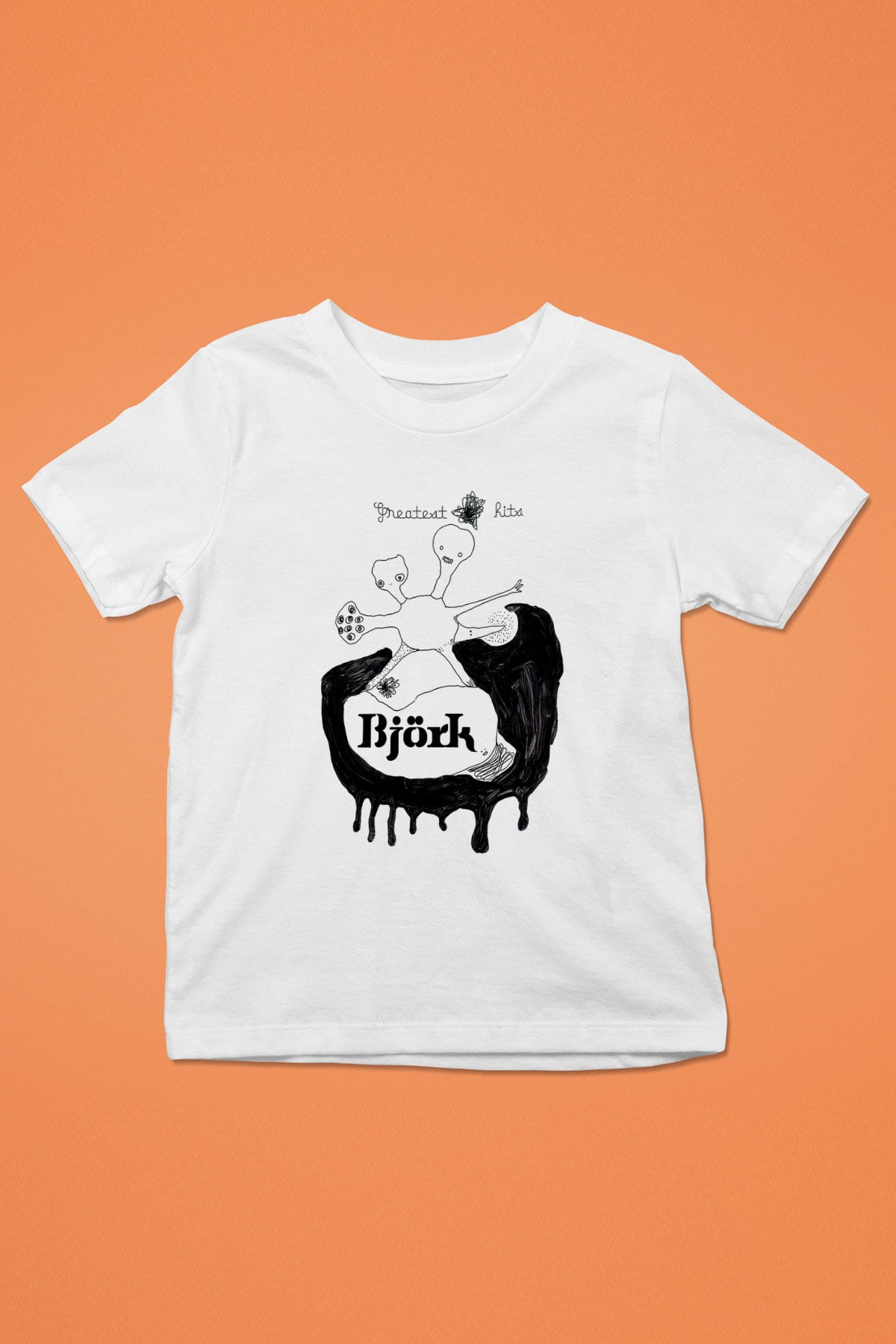 Björk Baskılı Beyaz Unisex Beyaz Çocuk Tişört - Tshirt