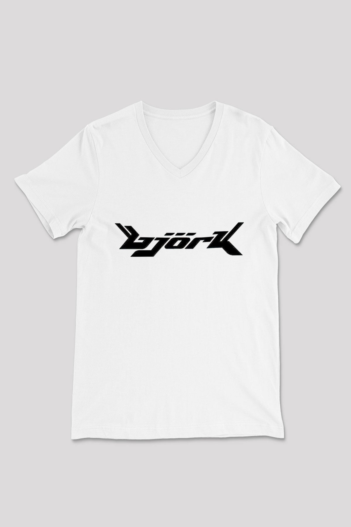 Björk Baskılı Beyaz Unisex V Yaka Tişört - Tshirt