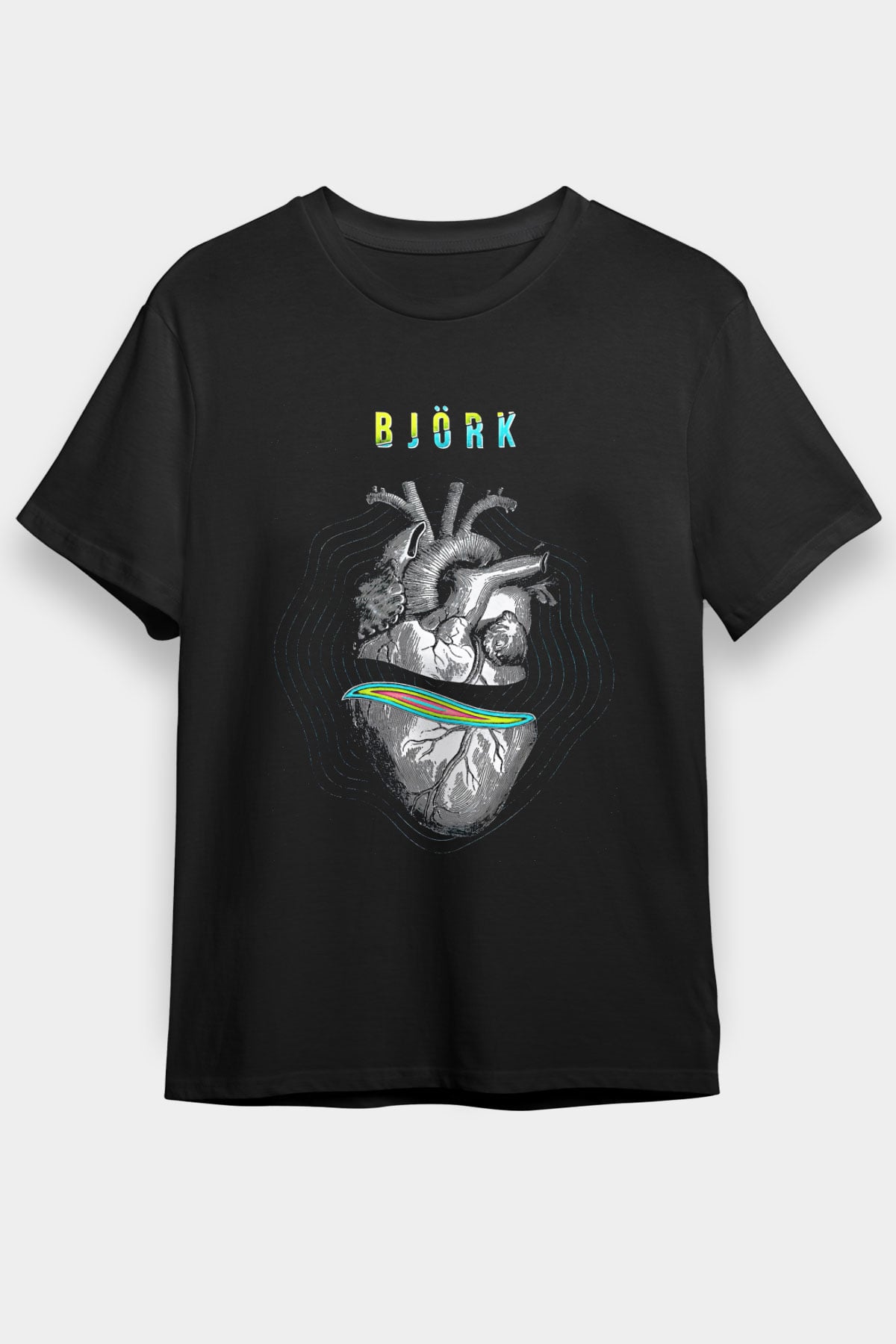 Björk Baskılı Unisex Siyah Tişört - Tshirt