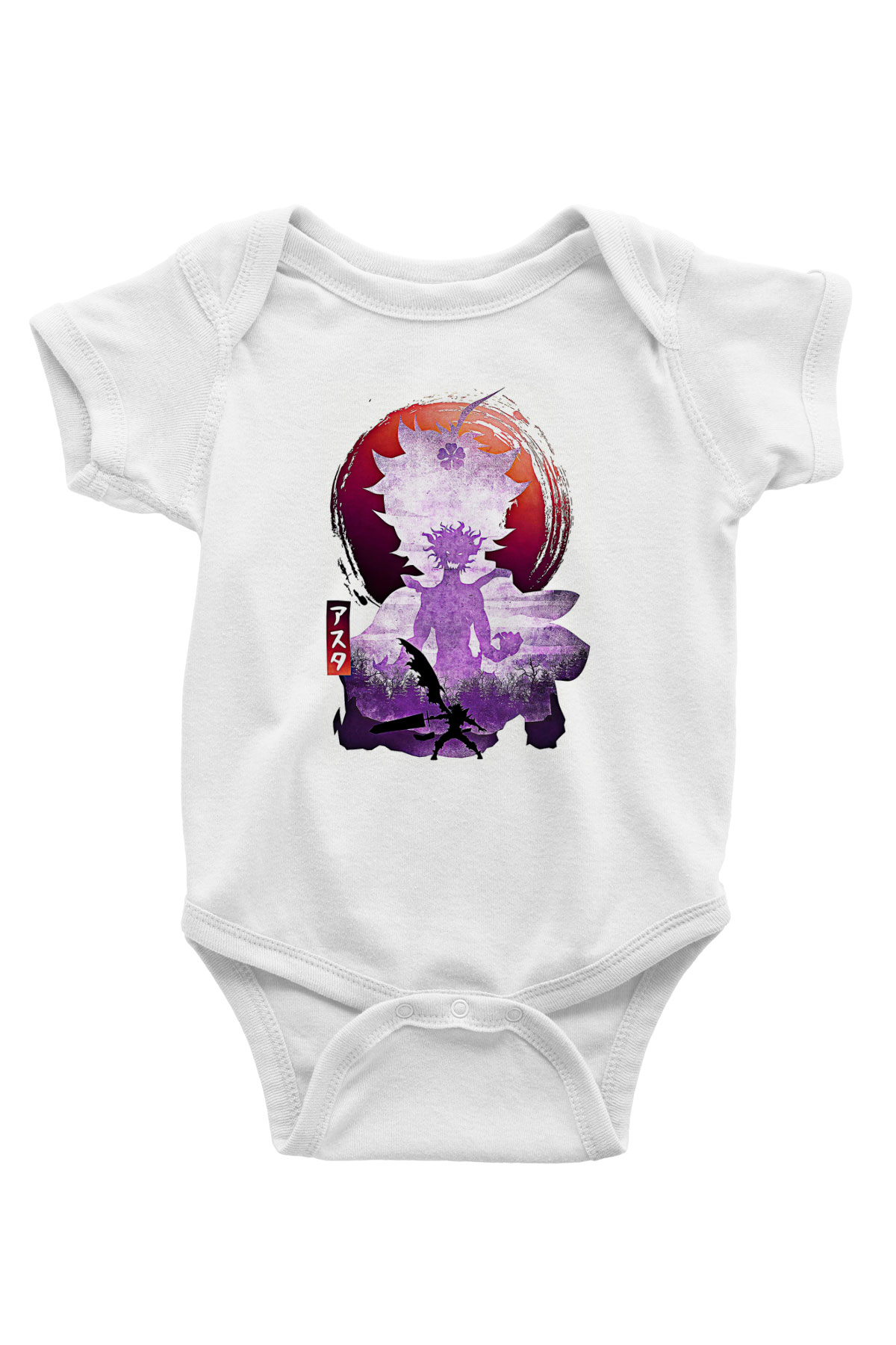 Black Clover Baskılı Beyaz Unisex Bebek Body - Zıbın