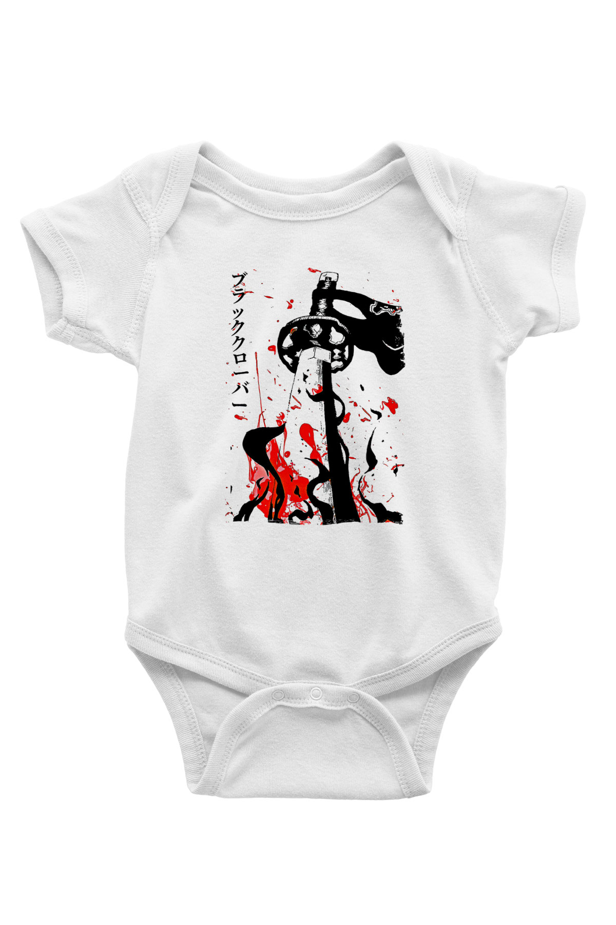 Black Clover Baskılı Beyaz Unisex Bebek Body - Zıbın