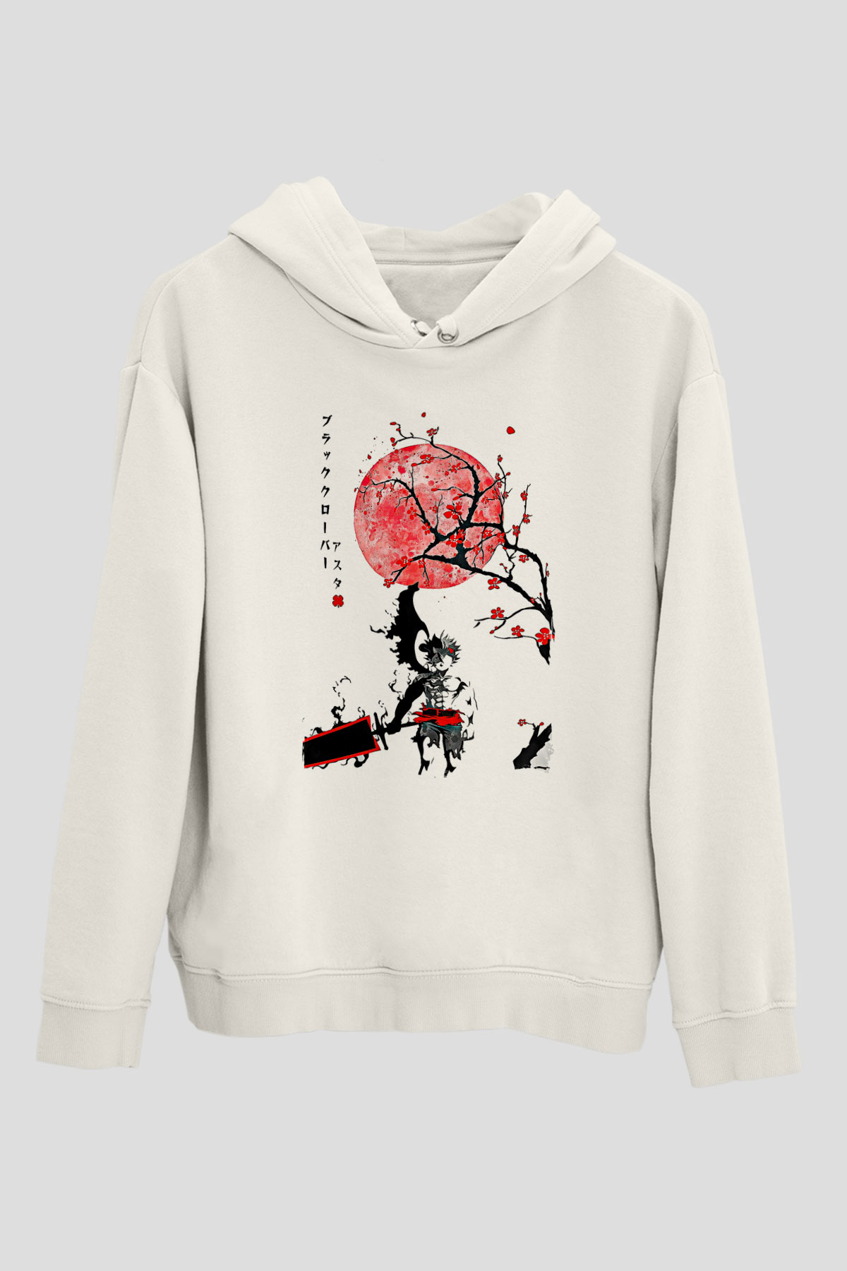 Black Clover Baskılı Beyaz Unisex Hoodie