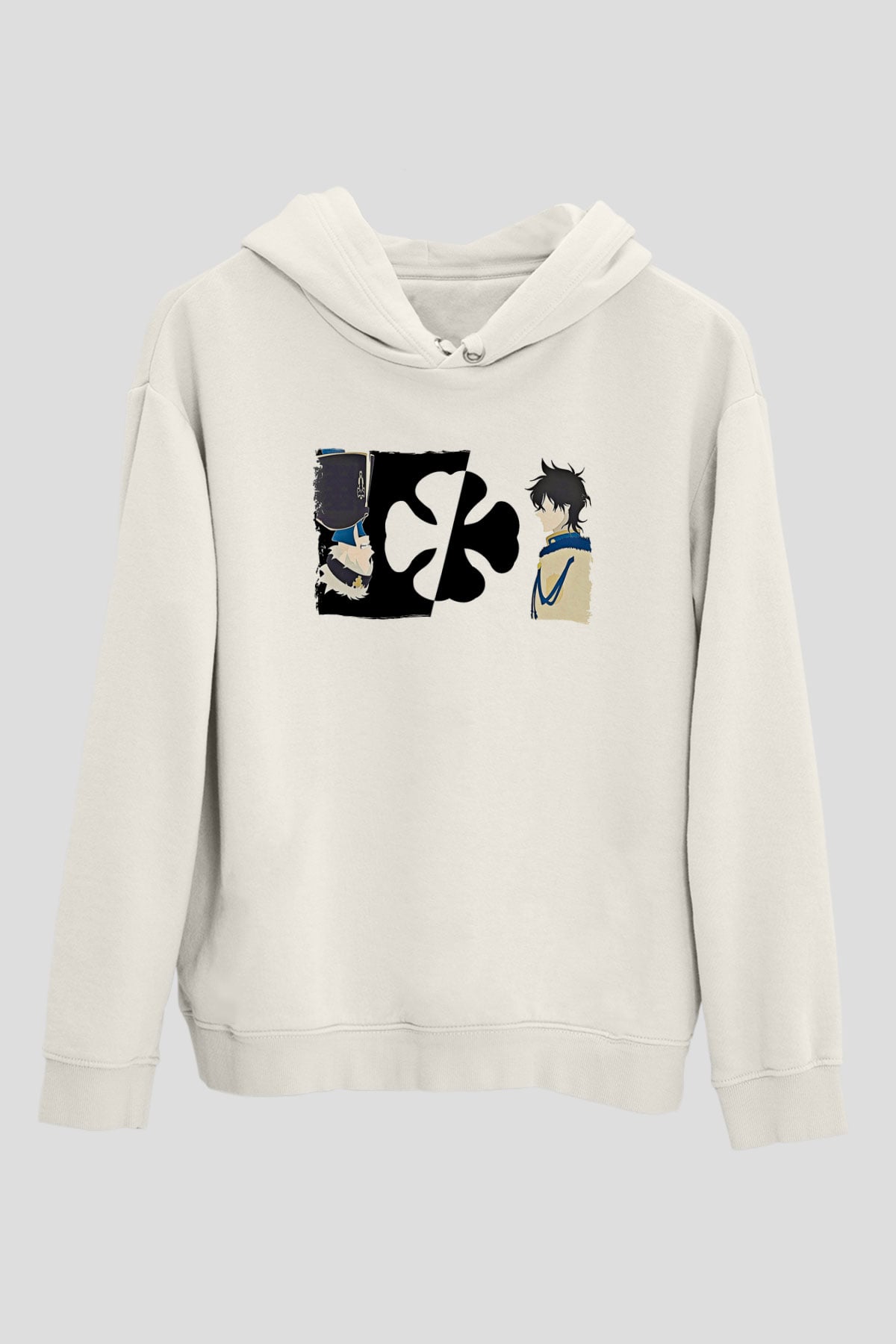 Black Clover Baskılı Beyaz Unisex Hoodie