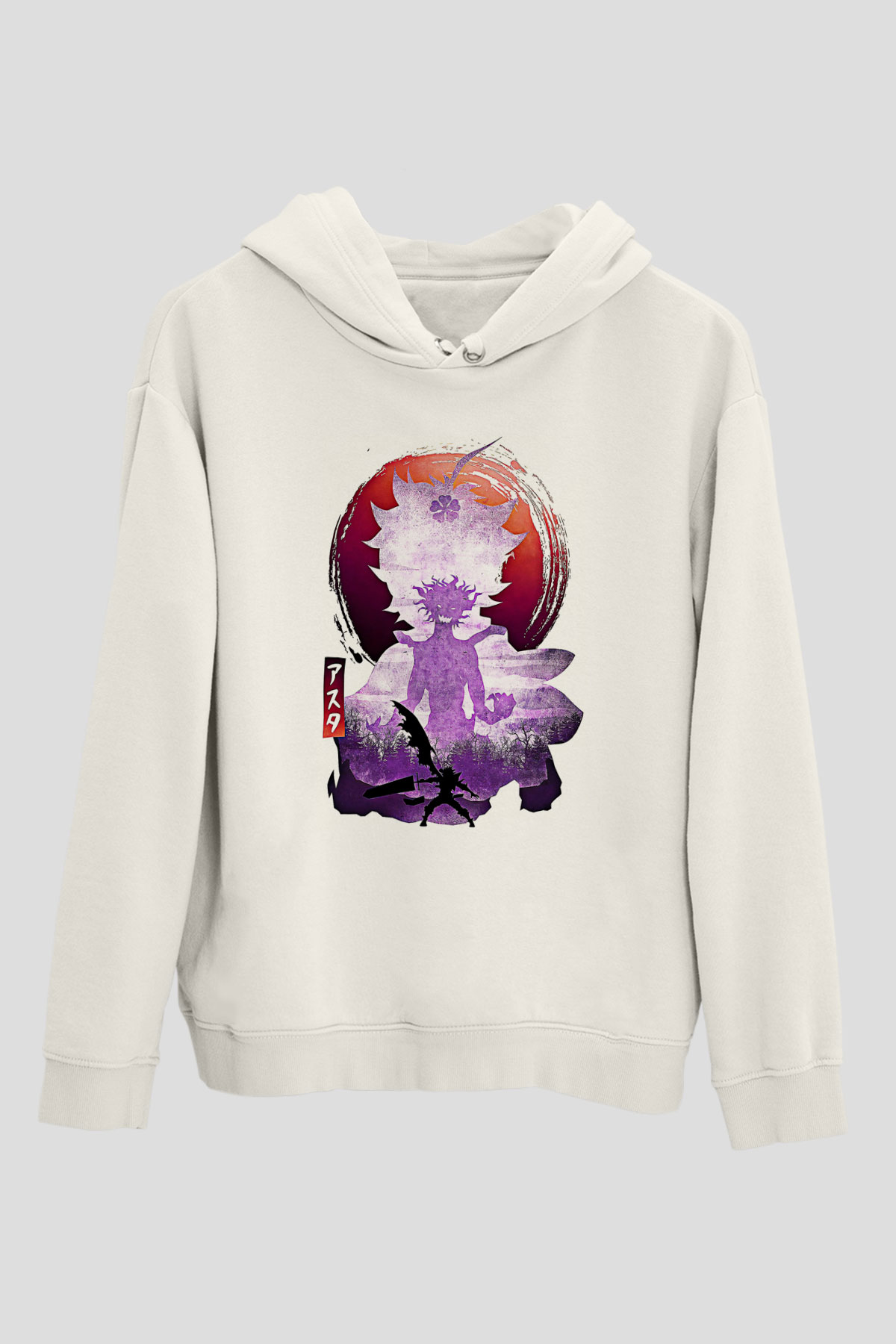 Black Clover Baskılı Beyaz Unisex Hoodie