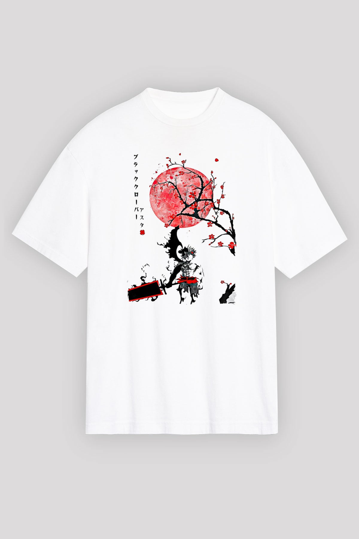 Black Clover Baskılı Beyaz Unisex Oversize Tişört - Tshirt
