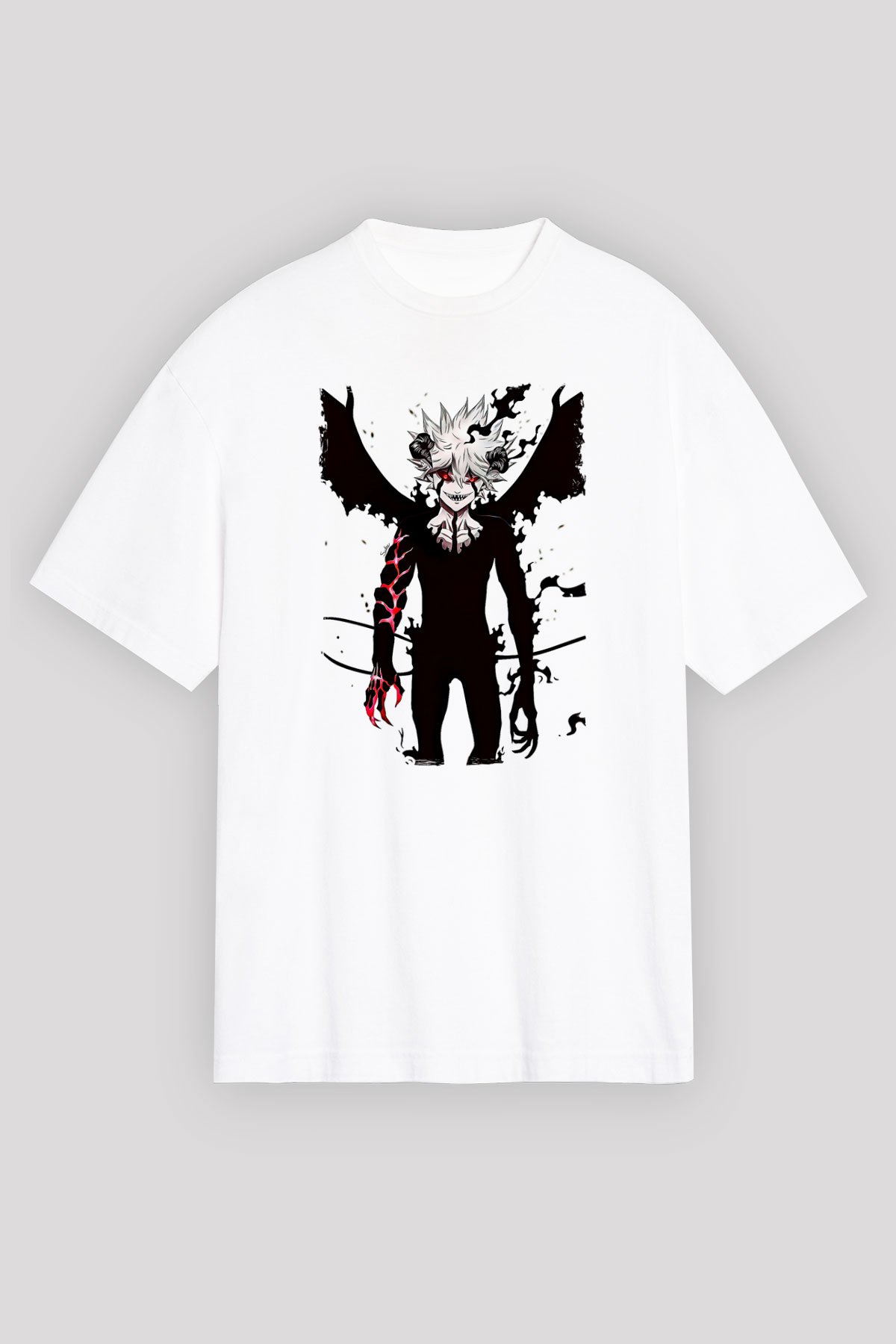 Black Clover Baskılı Beyaz Unisex Oversize Tişört - Tshirt