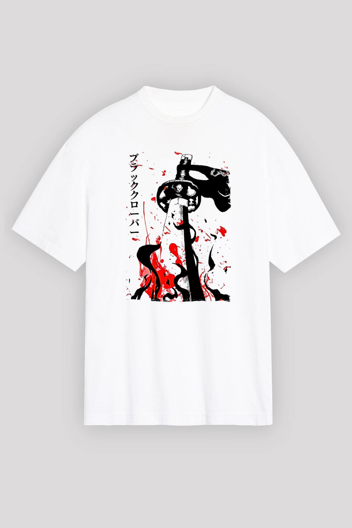 Black Clover Baskılı Beyaz Unisex Oversize Tişört - Tshirt