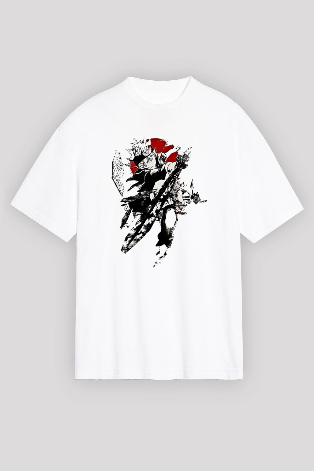 Black Clover Baskılı Beyaz Unisex Oversize Tişört - Tshirt