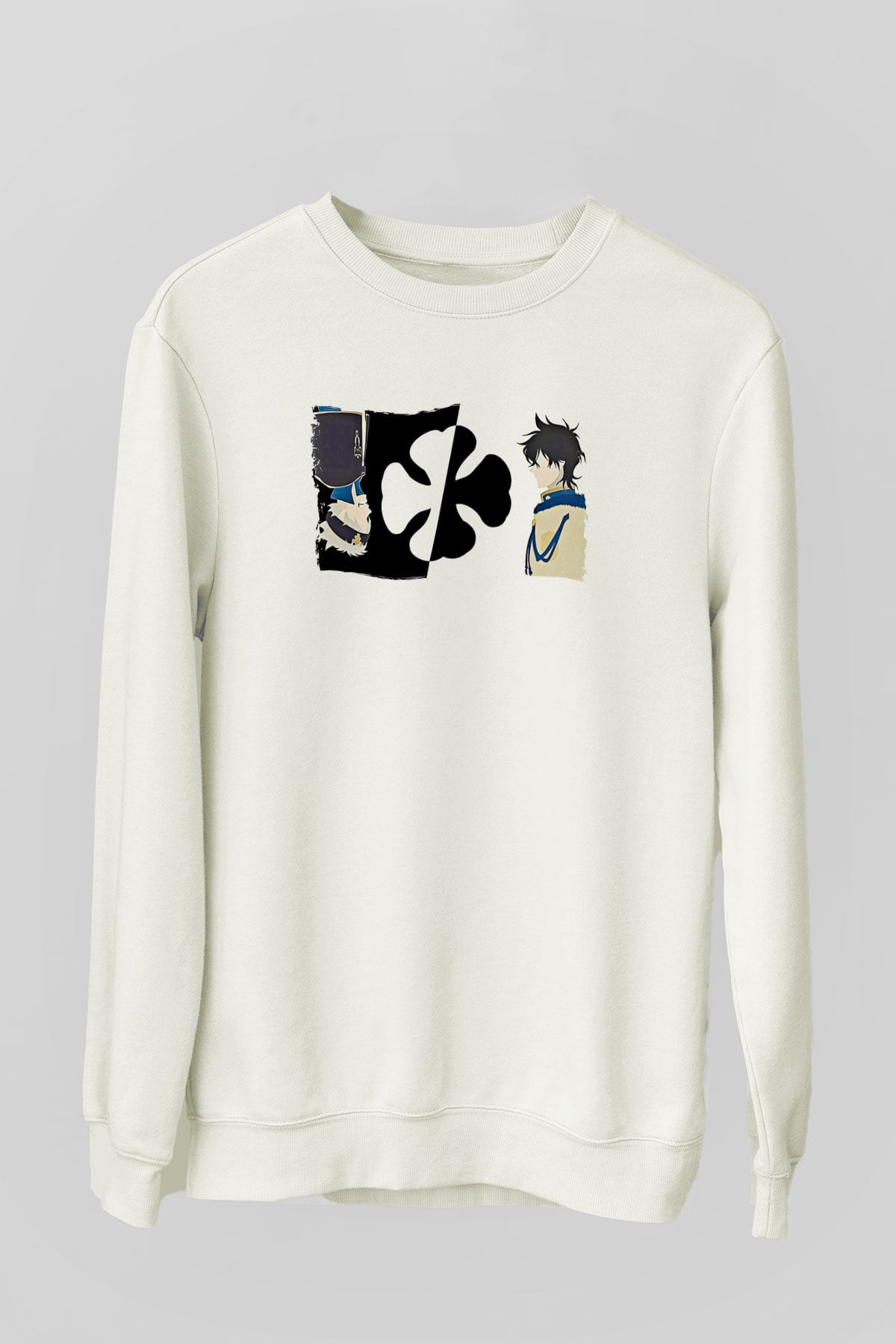 Black Clover Baskılı Beyaz Unisex Sweatshirt