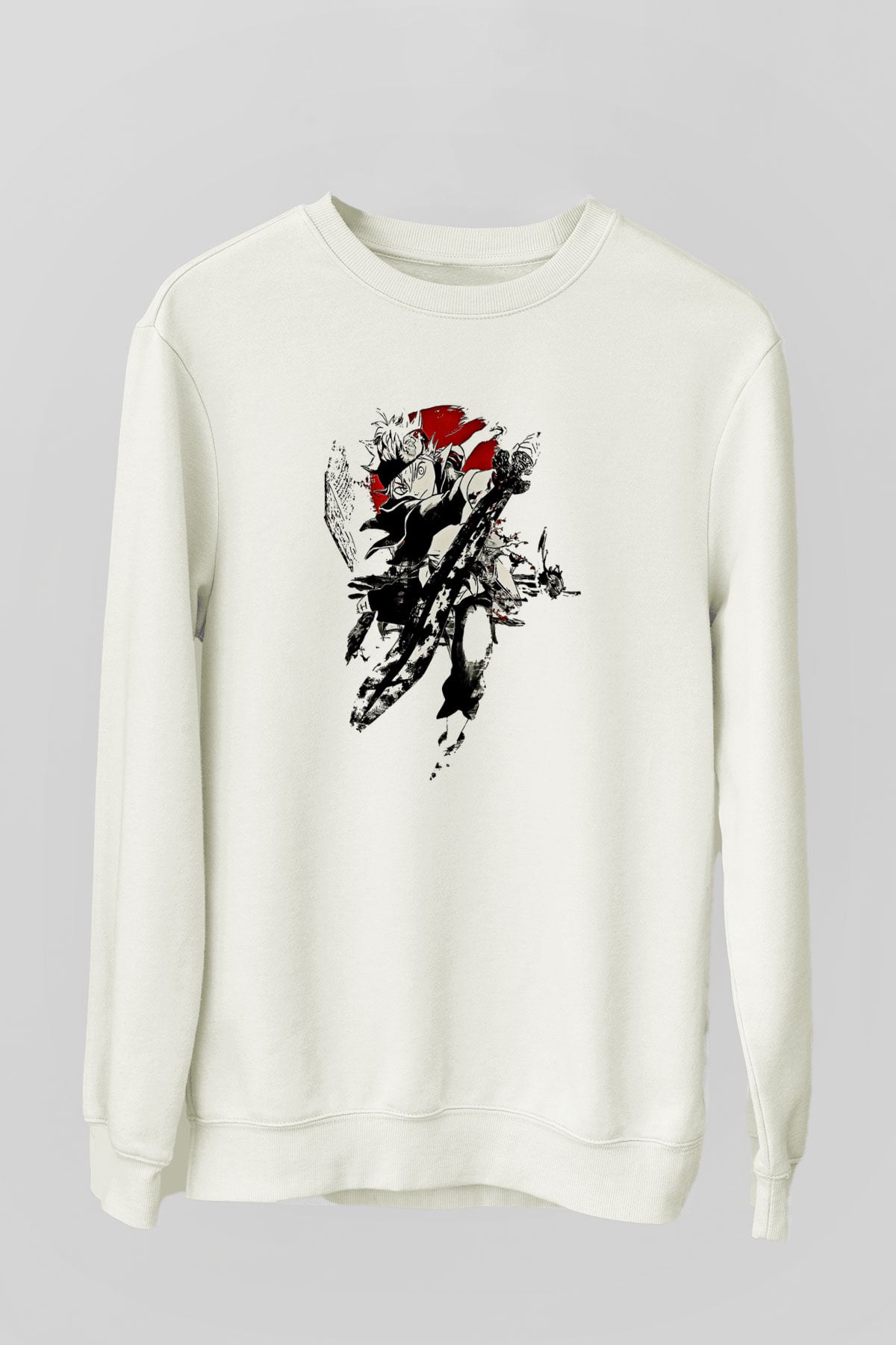 Black Clover Baskılı Beyaz Unisex Sweatshirt