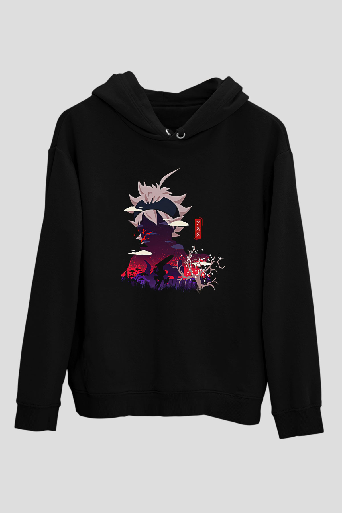 Black Clover Baskılı Unisex Siyah Hoodie