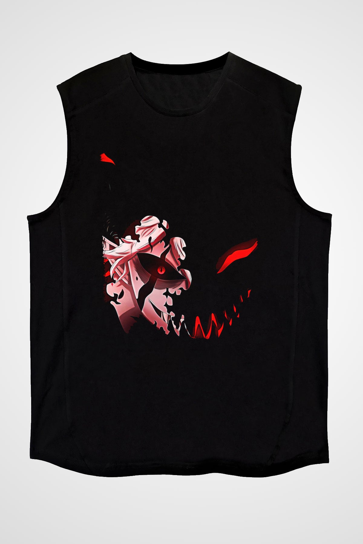 Black Clover Baskılı Unisex Siyah Kolsuz Tişört - Tshirt