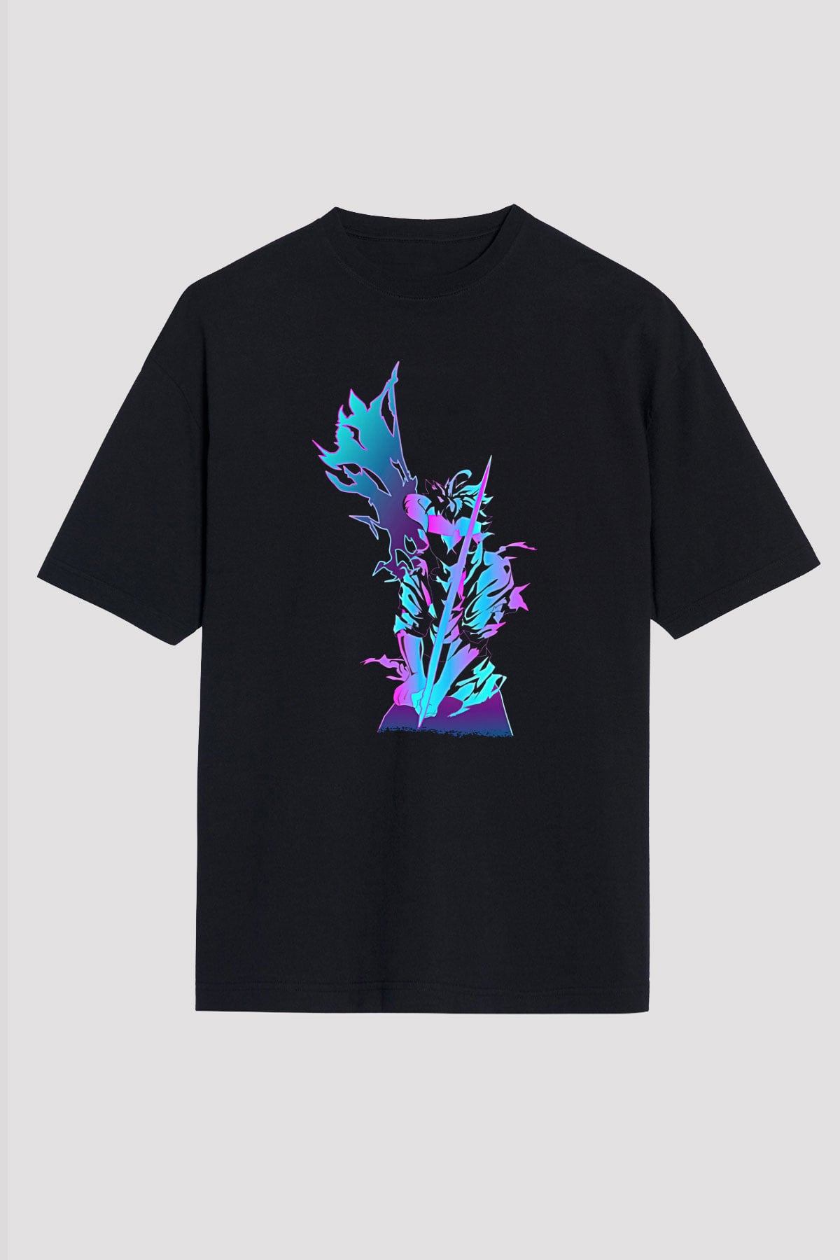 Black Clover Baskılı Unisex Siyah Oversize Tişört - Tshirt