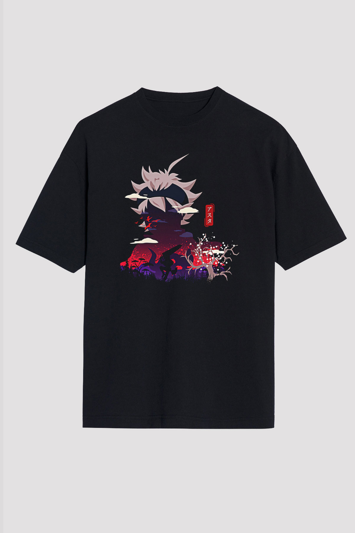Black Clover Baskılı Unisex Siyah Oversize Tişört - Tshirt