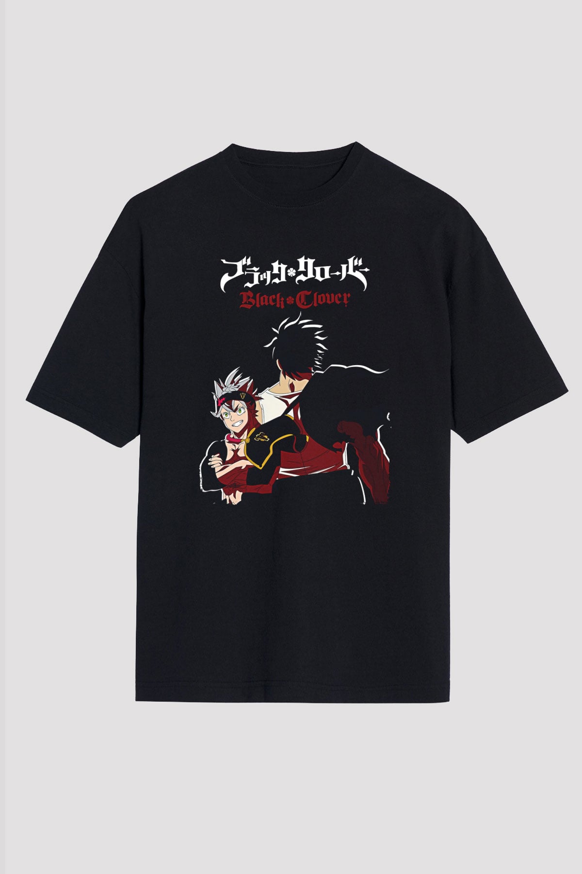 Black Clover Baskılı Unisex Siyah Oversize Tişört - Tshirt