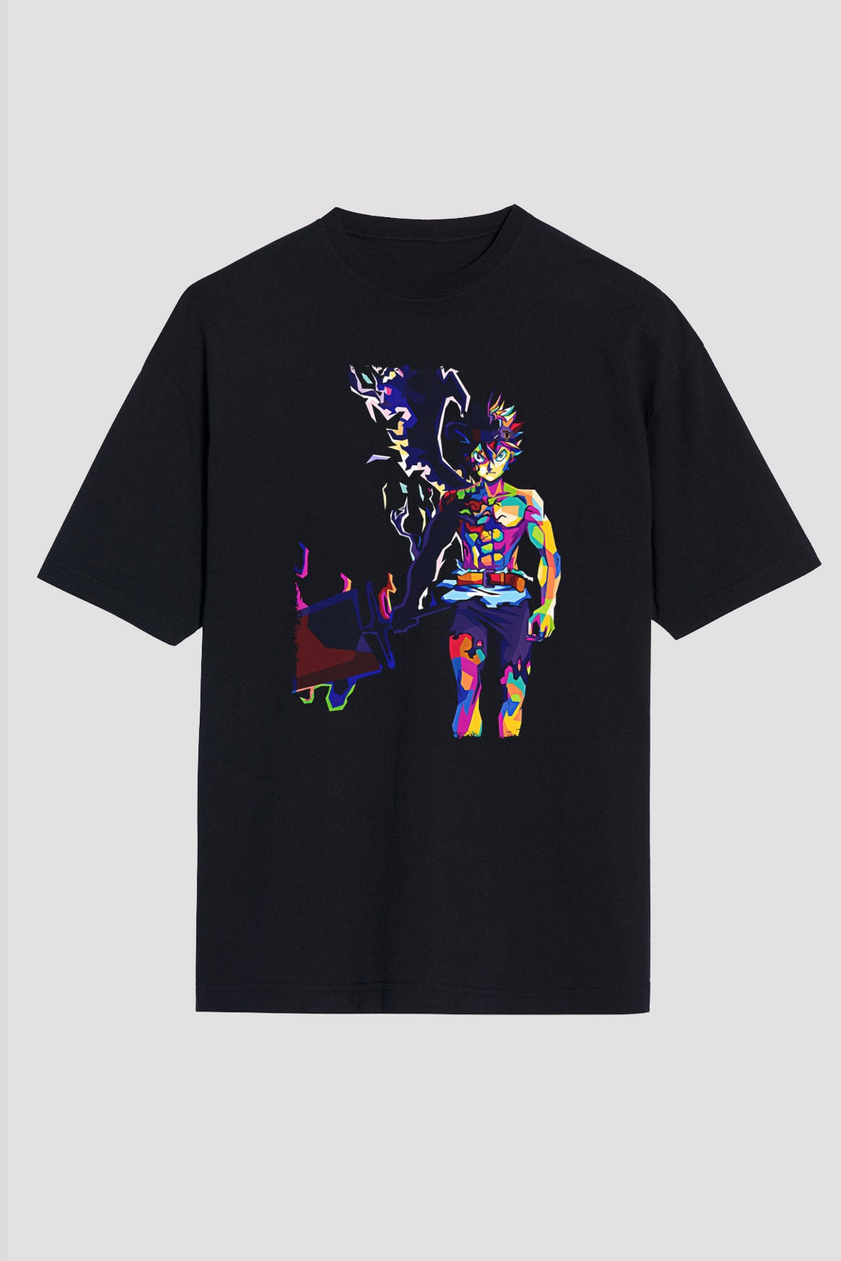 Black Clover Baskılı Unisex Siyah Oversize Tişört - Tshirt