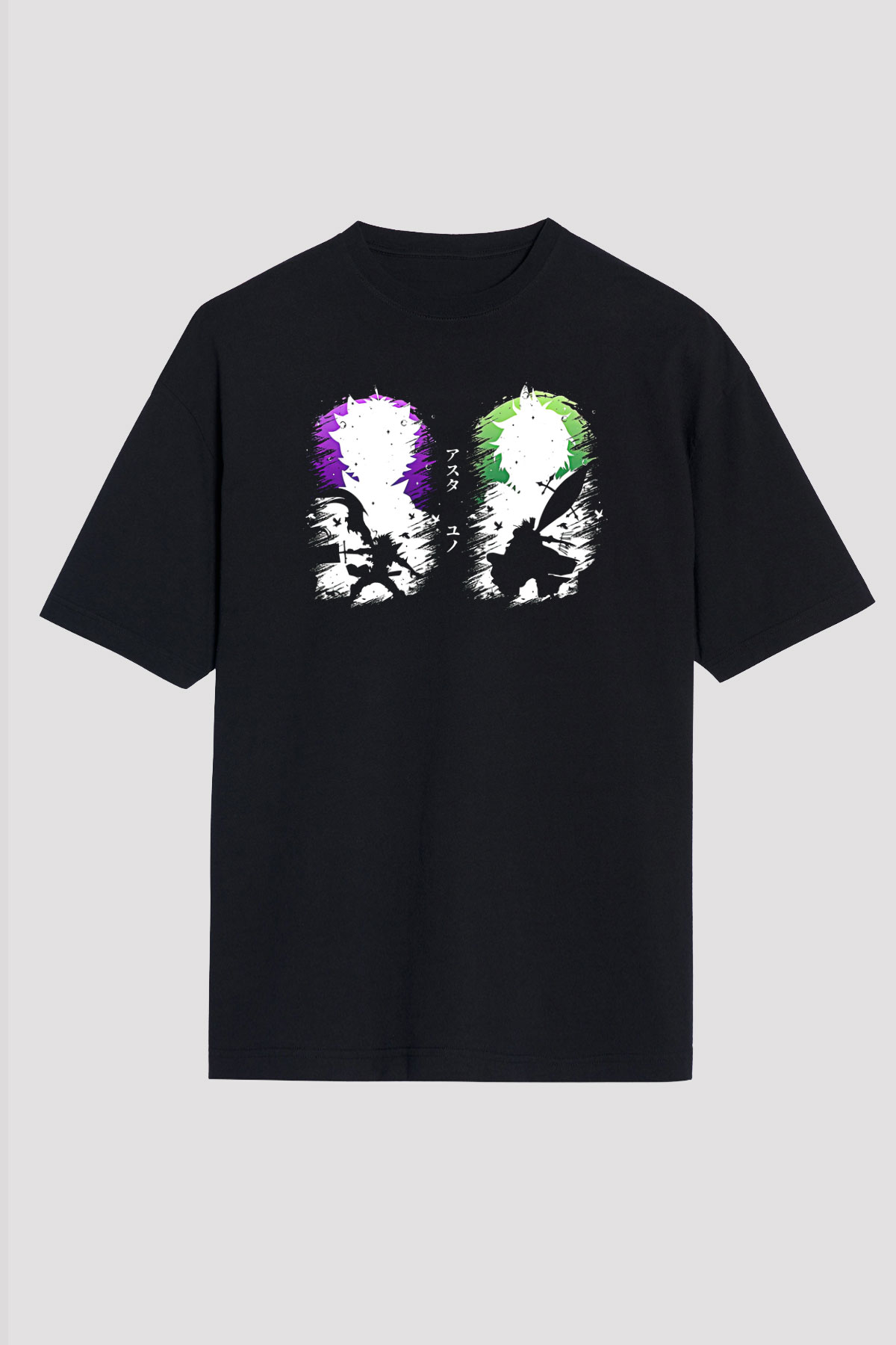 Black Clover Baskılı Unisex Siyah Oversize Tişört - Tshirt
