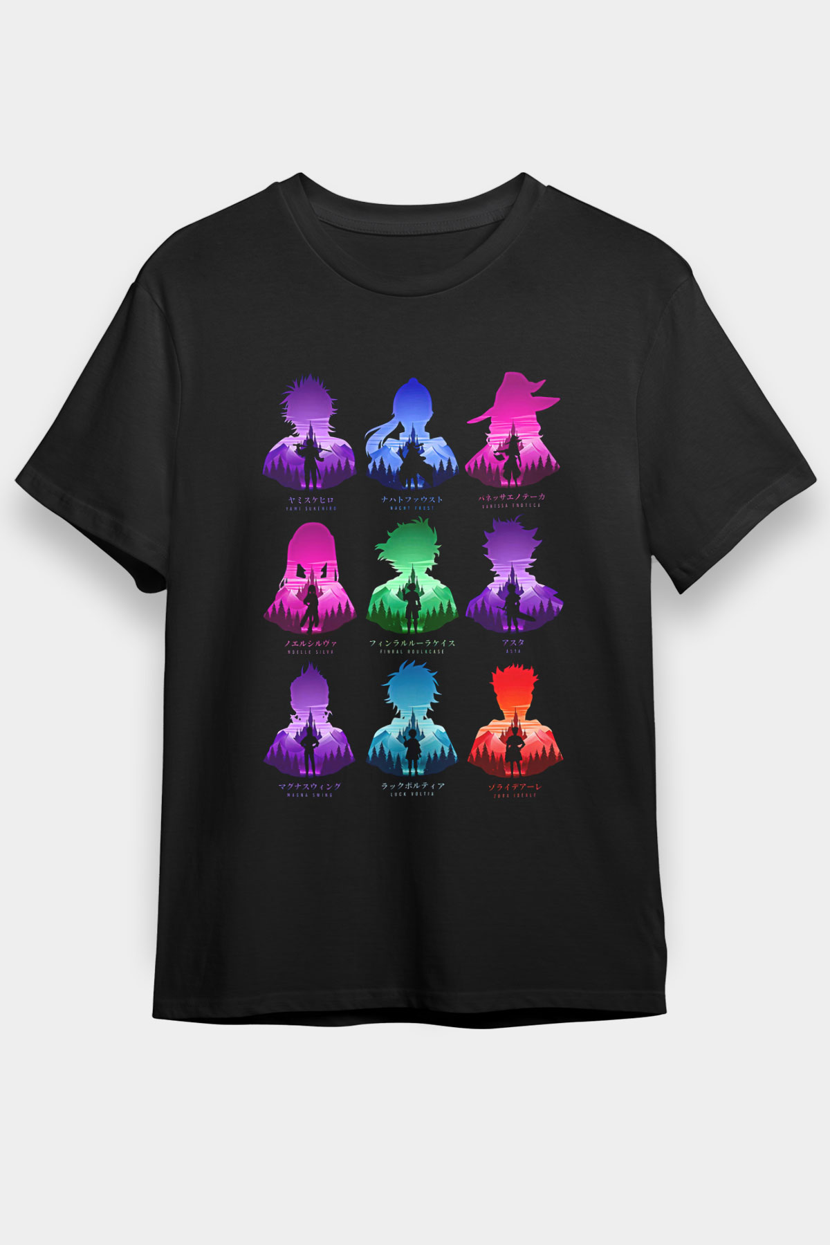 Black Clover Baskılı Unisex Siyah Tişört - Tshirt