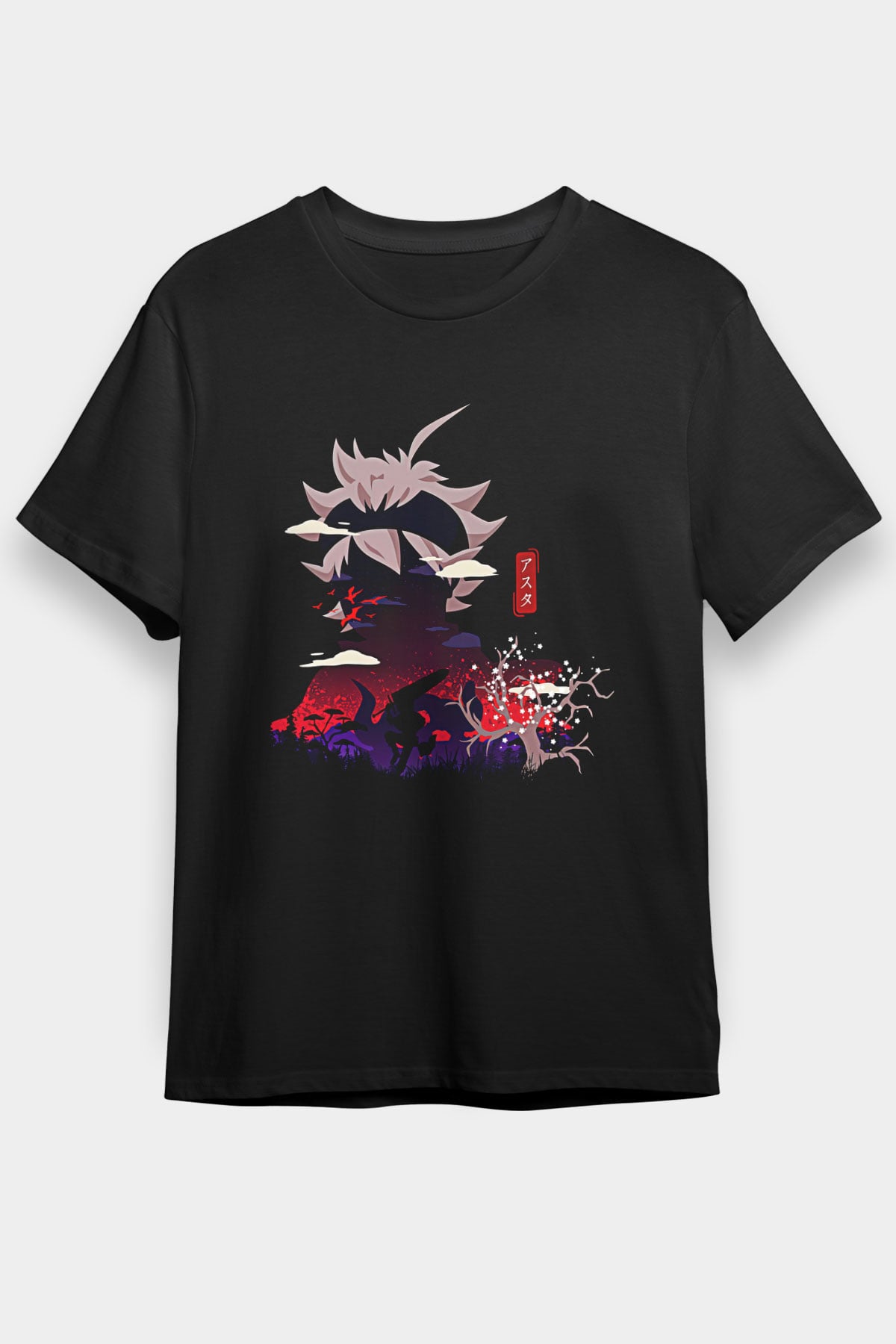 Black Clover Baskılı Unisex Siyah Tişört - Tshirt