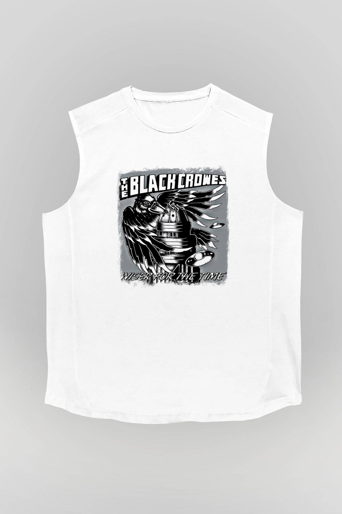 Black Crowes Baskılı Unisex Beyaz Kolsuz Tişört