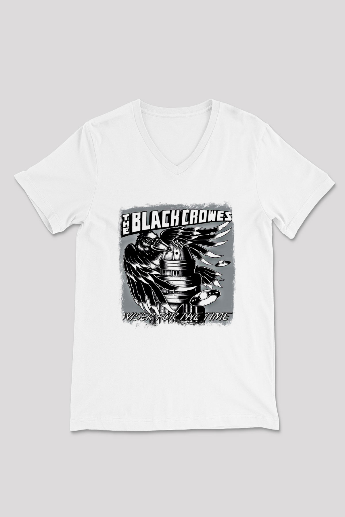 Black Crowes Baskılı Unisex Beyaz V Yaka Tişört