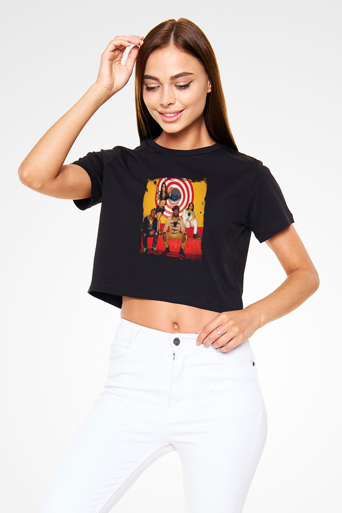 Black Eyed Peas Baskılı Crop Top Siyah Kadın Tişört