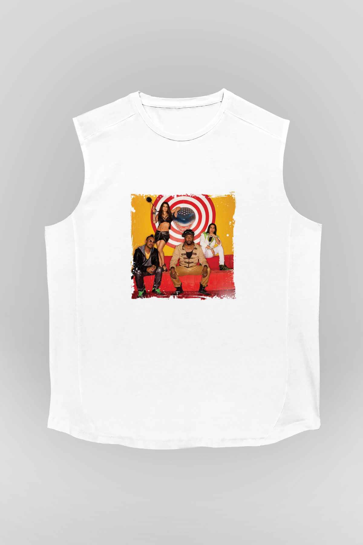 Black Eyed Peas Baskılı Unisex Beyaz Kolsuz Tişört