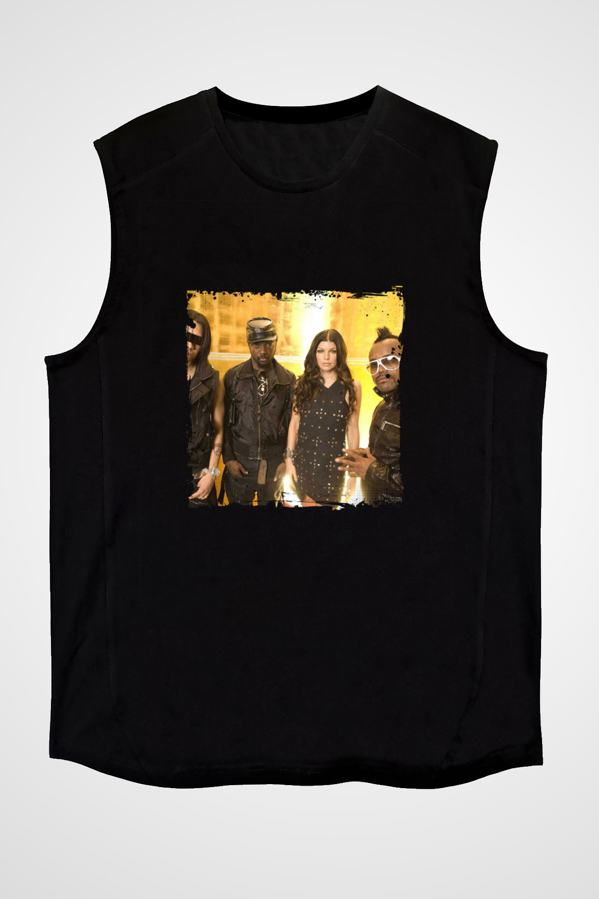 Black Eyed Peas Baskılı Unisex Siyah Kolsuz Tişört