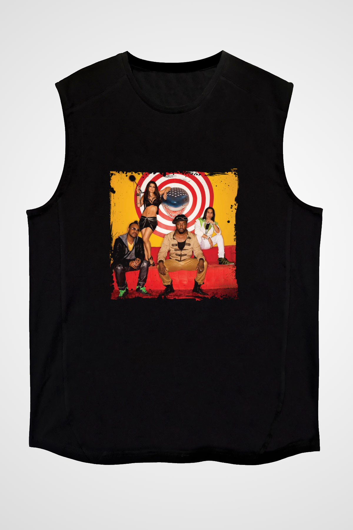 Black Eyed Peas Baskılı Unisex Siyah Kolsuz Tişört