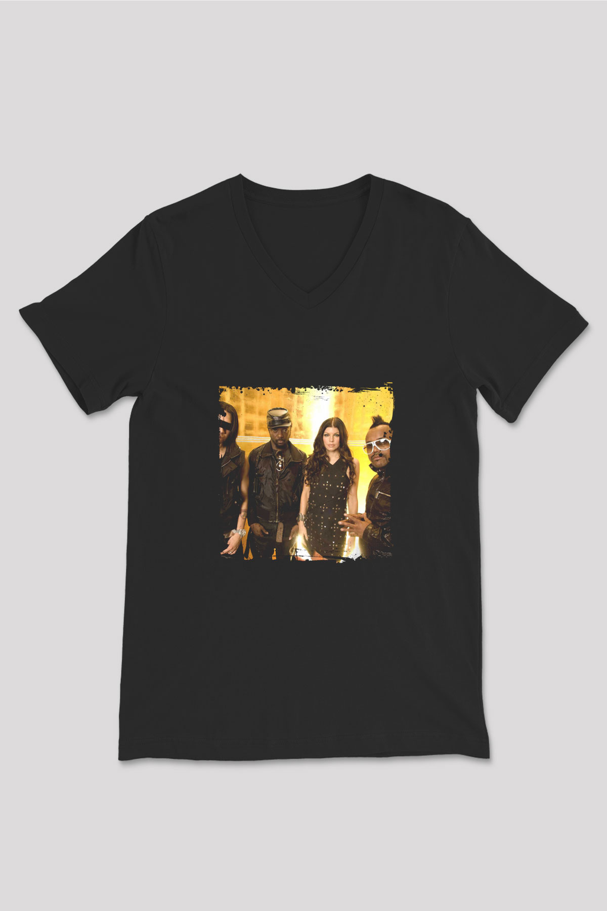 Black Eyed Peas Baskılı Unisex Siyah V Yaka Tişört