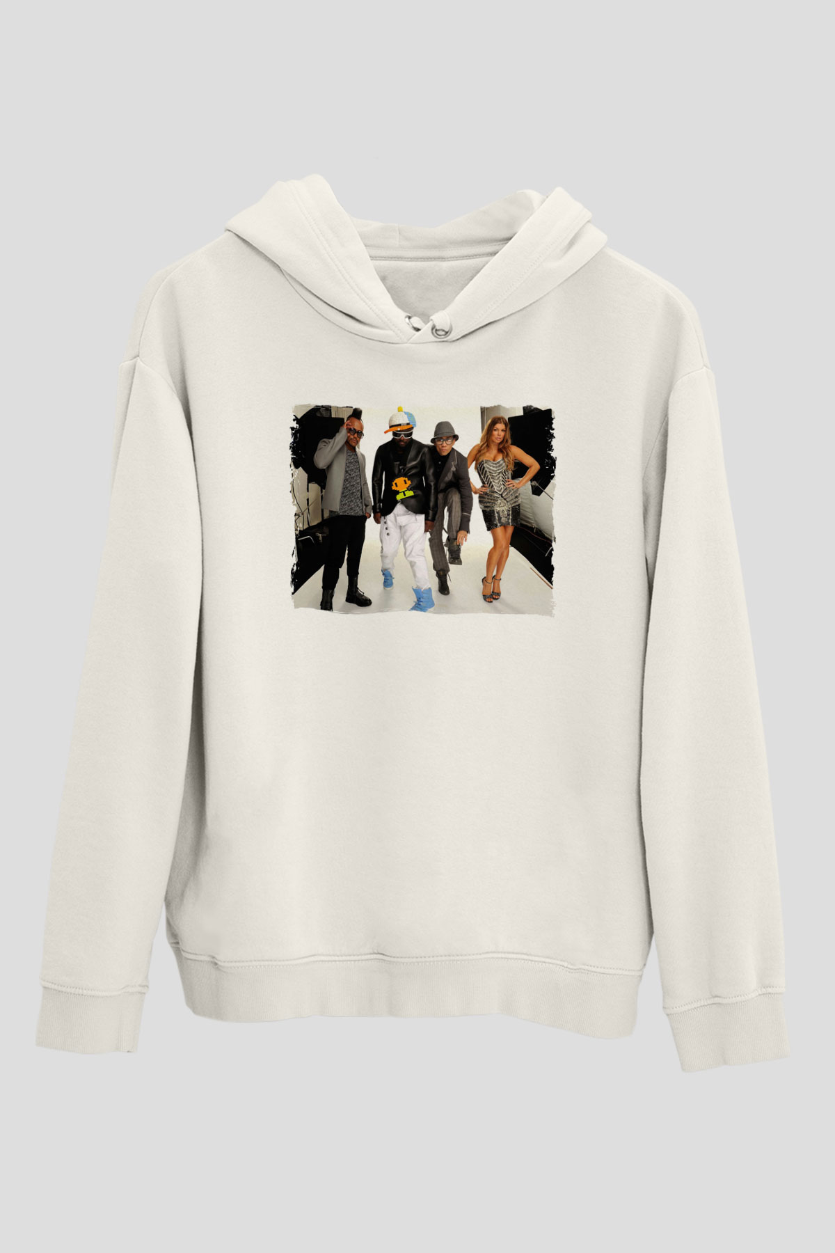 Black Eyed Peas Beyaz Unisex Kapüşonlu Sweatshirt