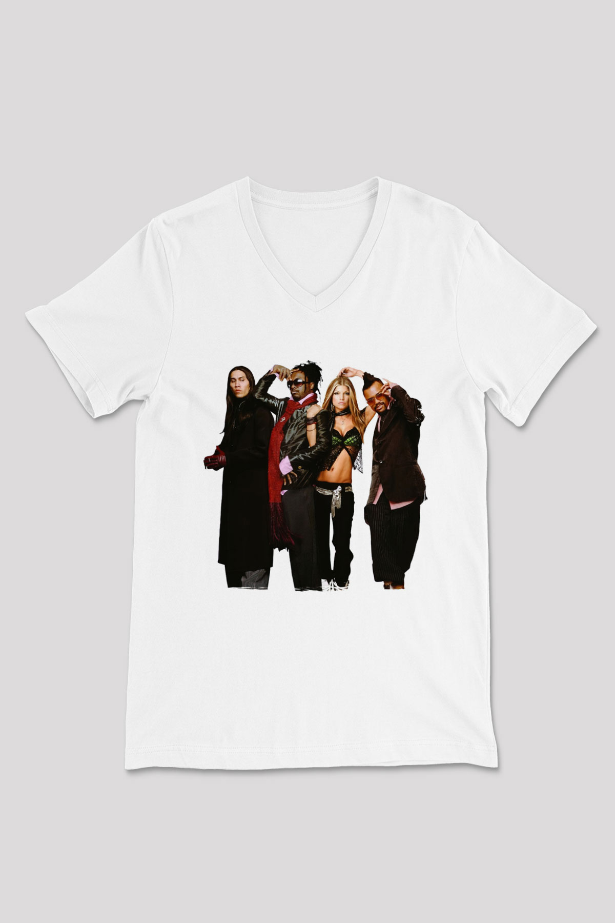 Black Eyed Peas Beyaz Unisex V Yaka Tişört