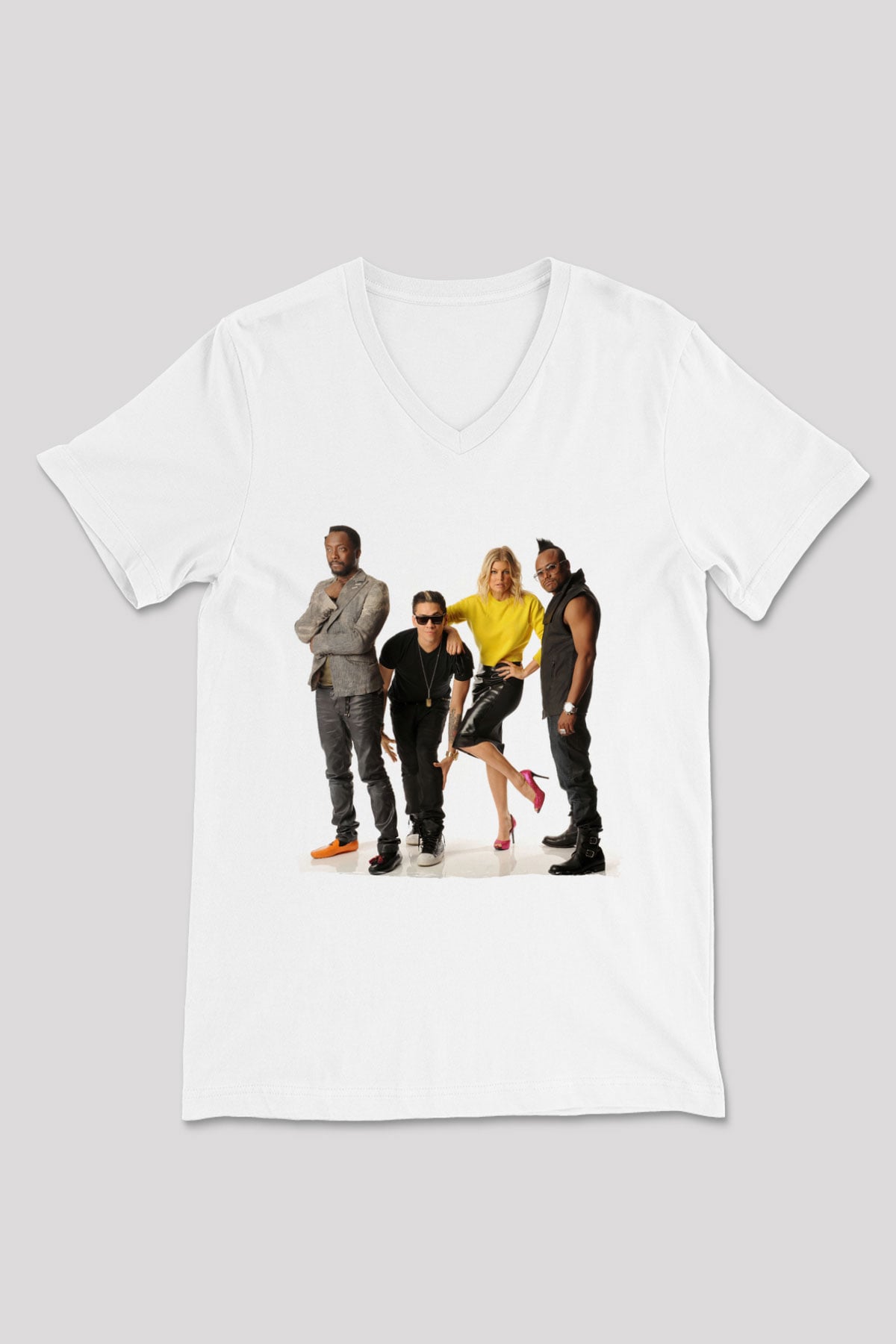 Black Eyed Peas Beyaz Unisex V Yaka Tişört
