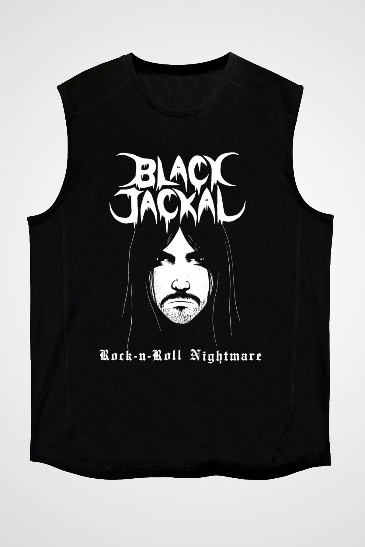 Black Jackal Baskılı Unisex Siyah Kolsuz Tişört - Tshirt